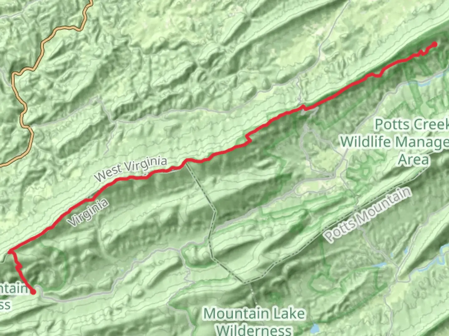 An image depicting the trail Wrights Peak and Hanging Rock via Appalachian Trail and its surrounding area.