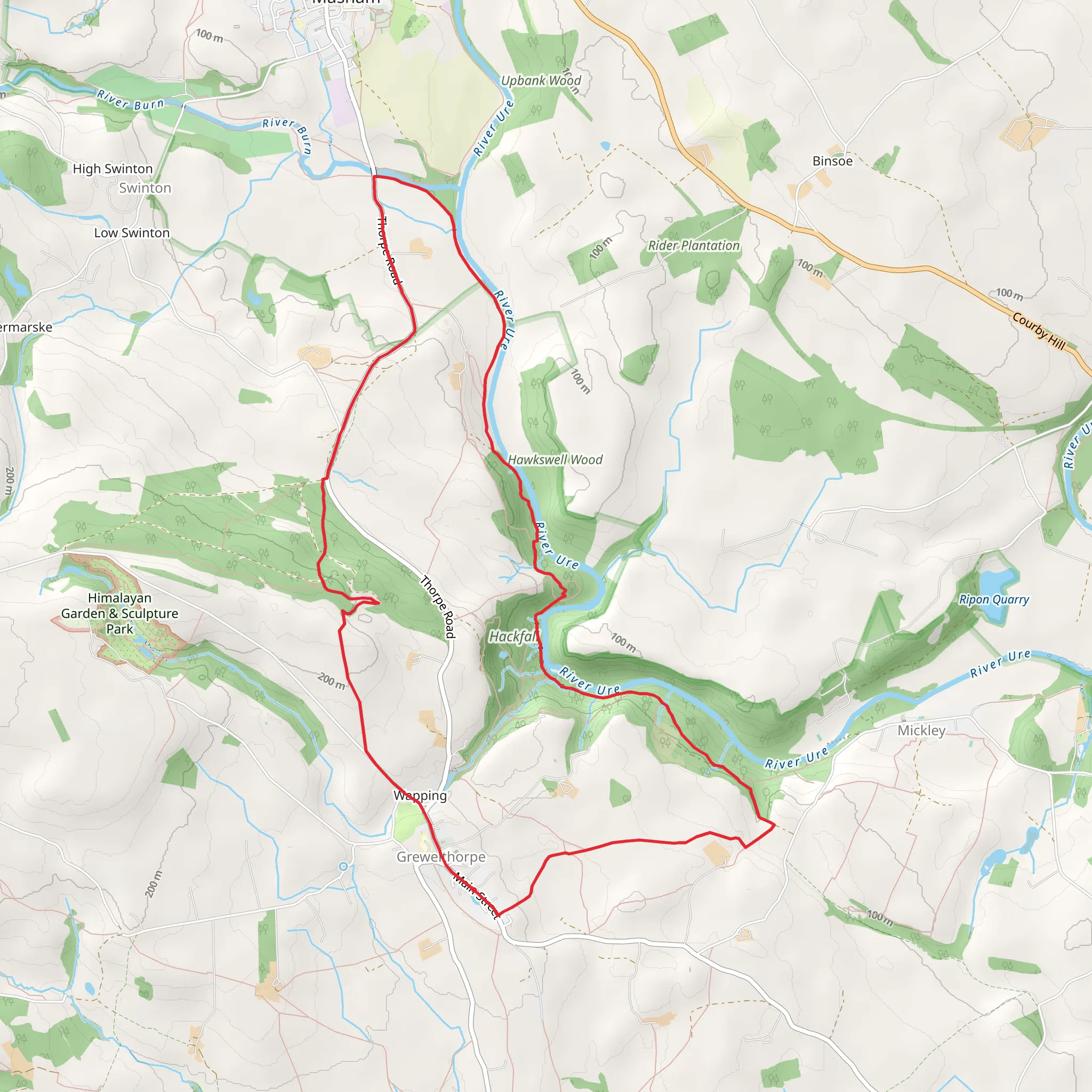 Grewelthorpe - Horsepasture Hill - Nutwith Common - River Nidd and Limehouse Hill mobile static map