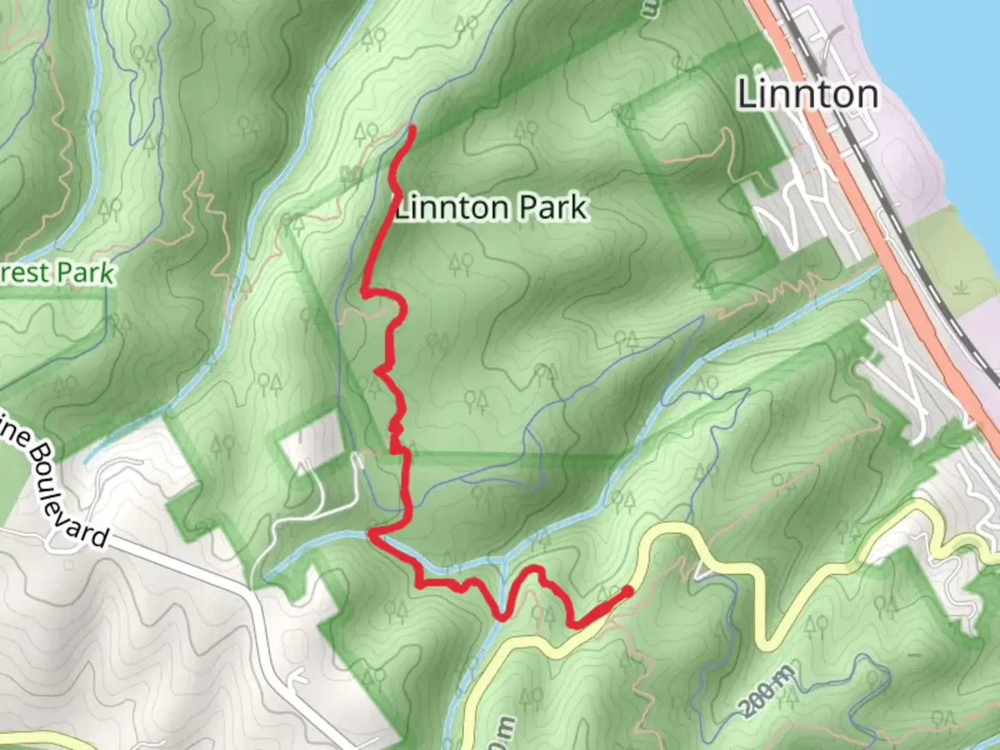 An image depicting the trail Linnton Park and its surrounding area.