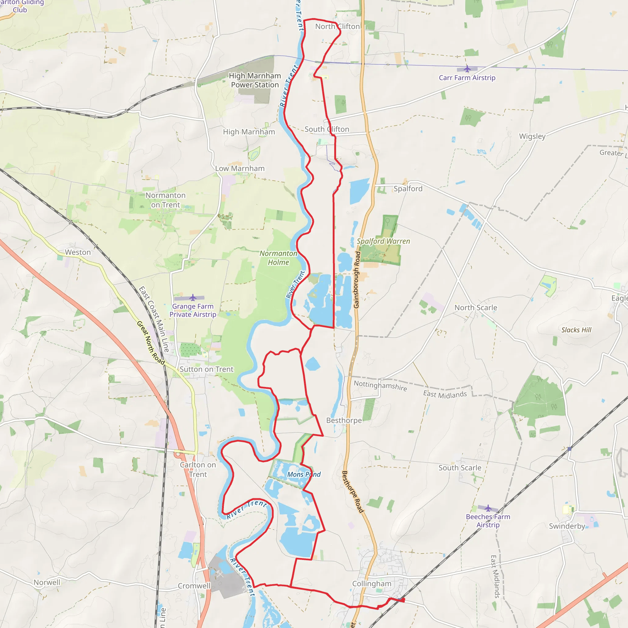 Collingham to North Clifton Loop via Besthorpe Nature Reserve and River Trent mobile static map