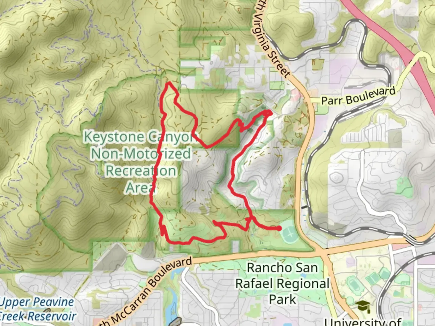An image depicting the trail Keystone and Evans Canyon Loop Trail and its surrounding area.