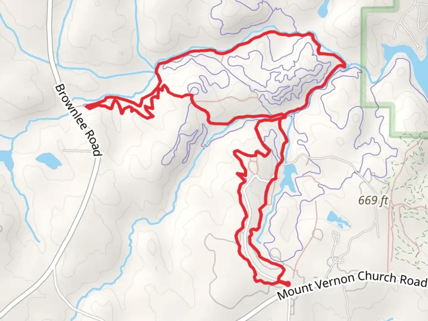 An image depicting the trail Bootlegger and Sandy Creek Loop Trail and its surrounding area.