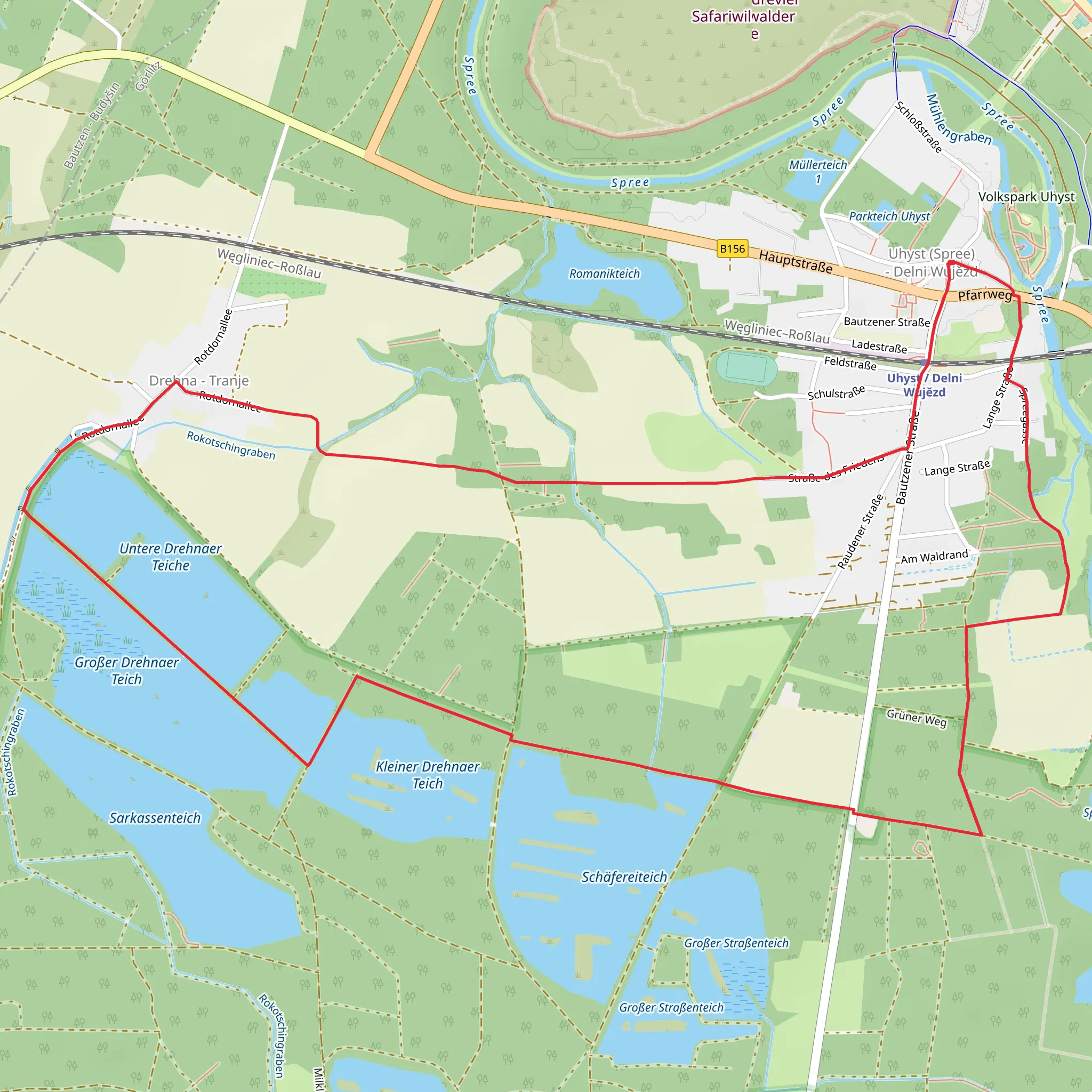 Schaefereiteich and Untere Drehnaer Teiche via Wanderweg um den Drehnaer Teiche mobile static map
