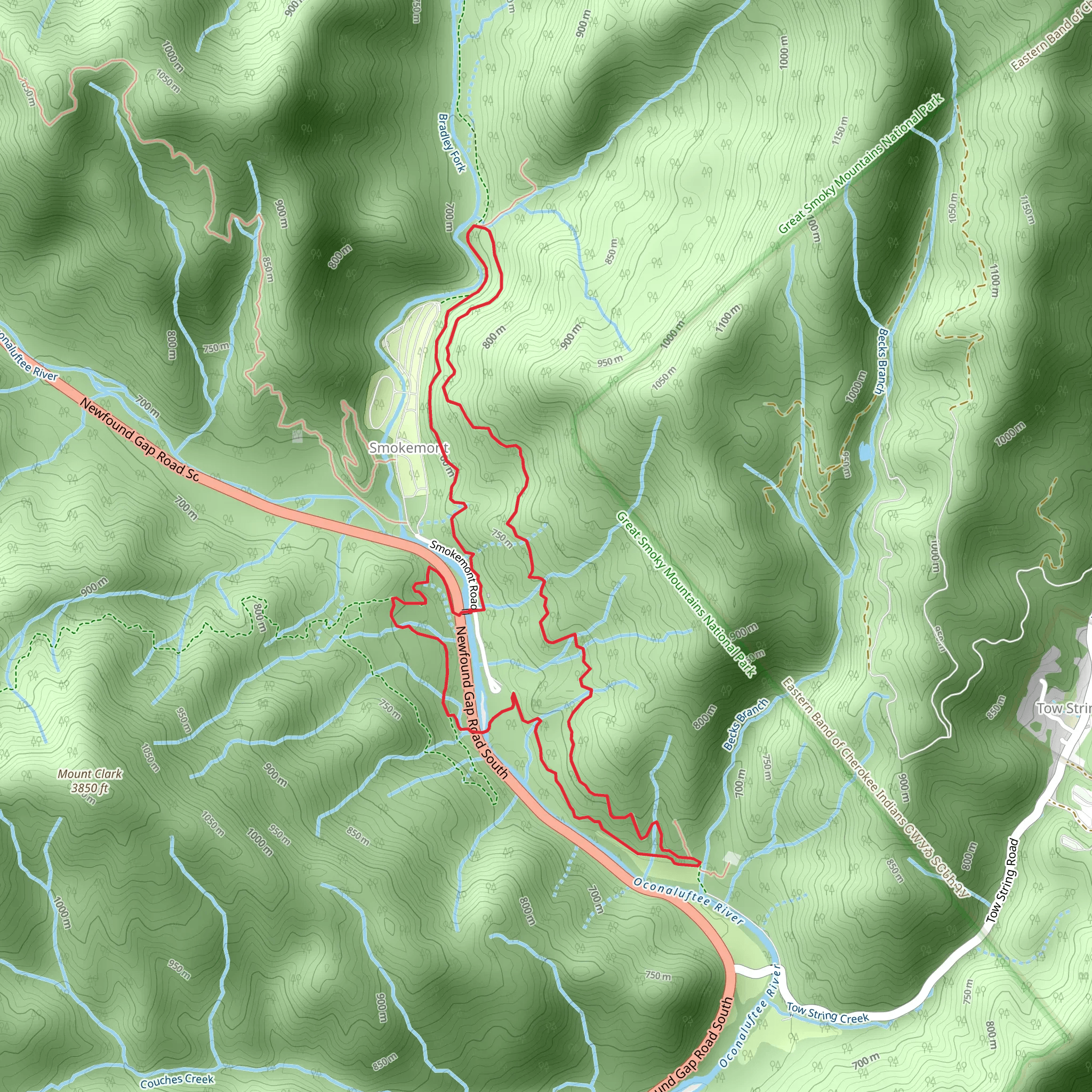 Smokemont Stables, Tow String and Newton Bald Concession Loop Trail mobile static map