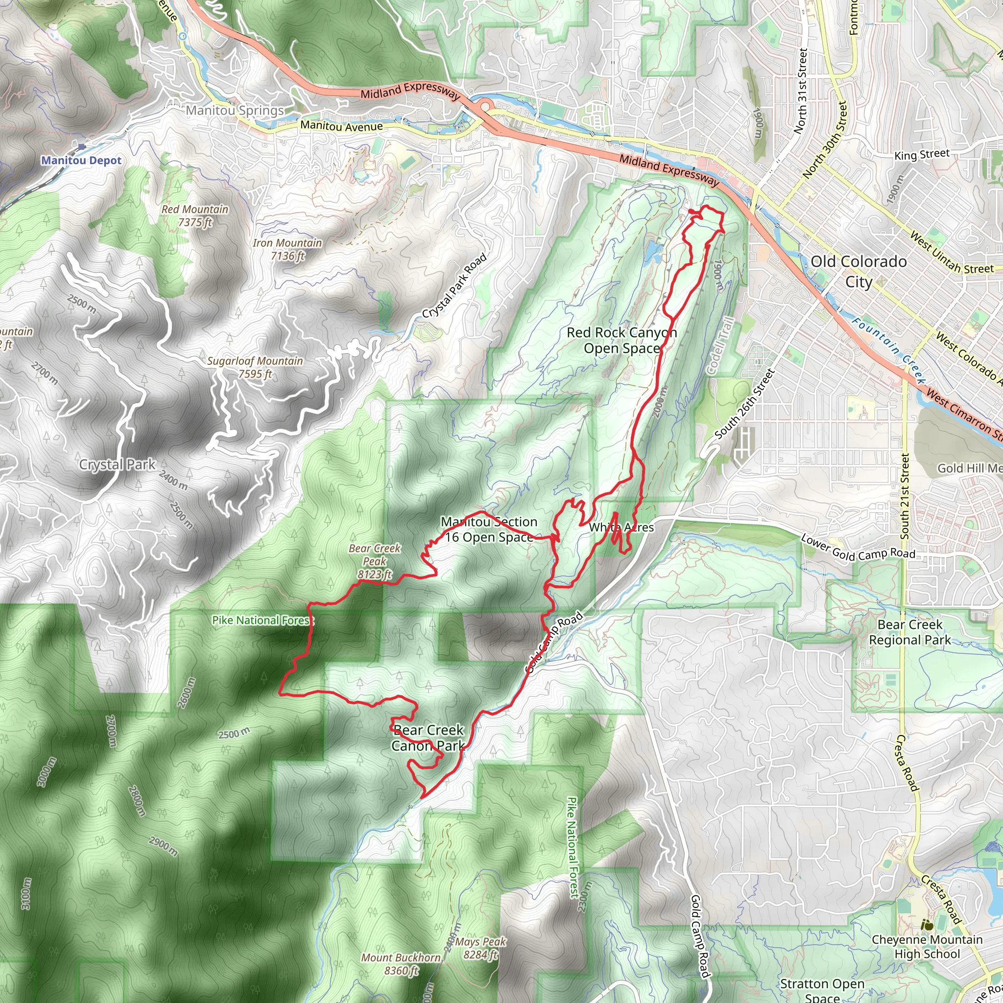 Red Rock Rim Trail, White Acres Trail and Palmer Red Rock Trail Loop mobile static map