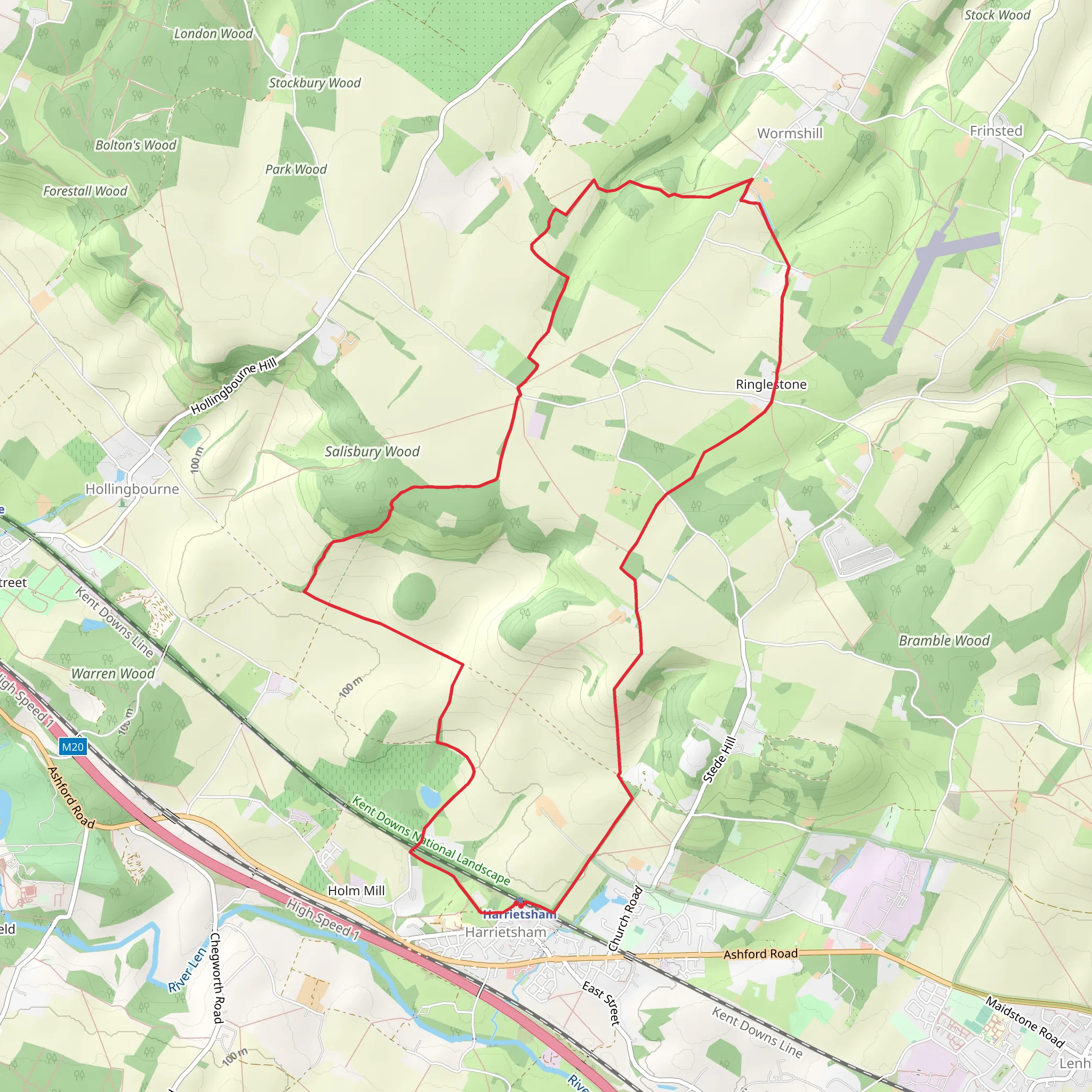 Ringlestone and High Wood from Harrietsham mobile static map