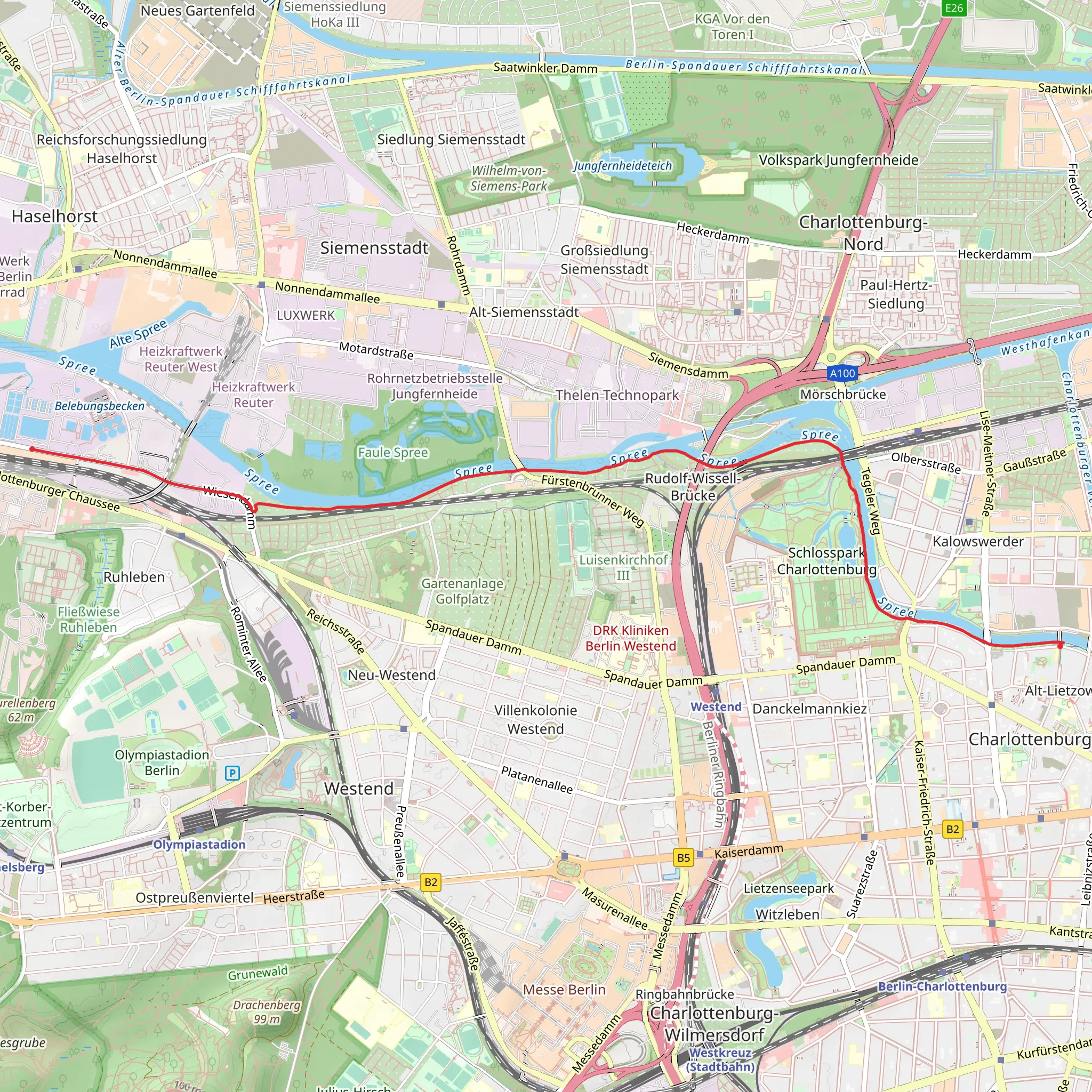 Ruhleben to Siemenssteg Scenic Walk via River Spree mobile static map