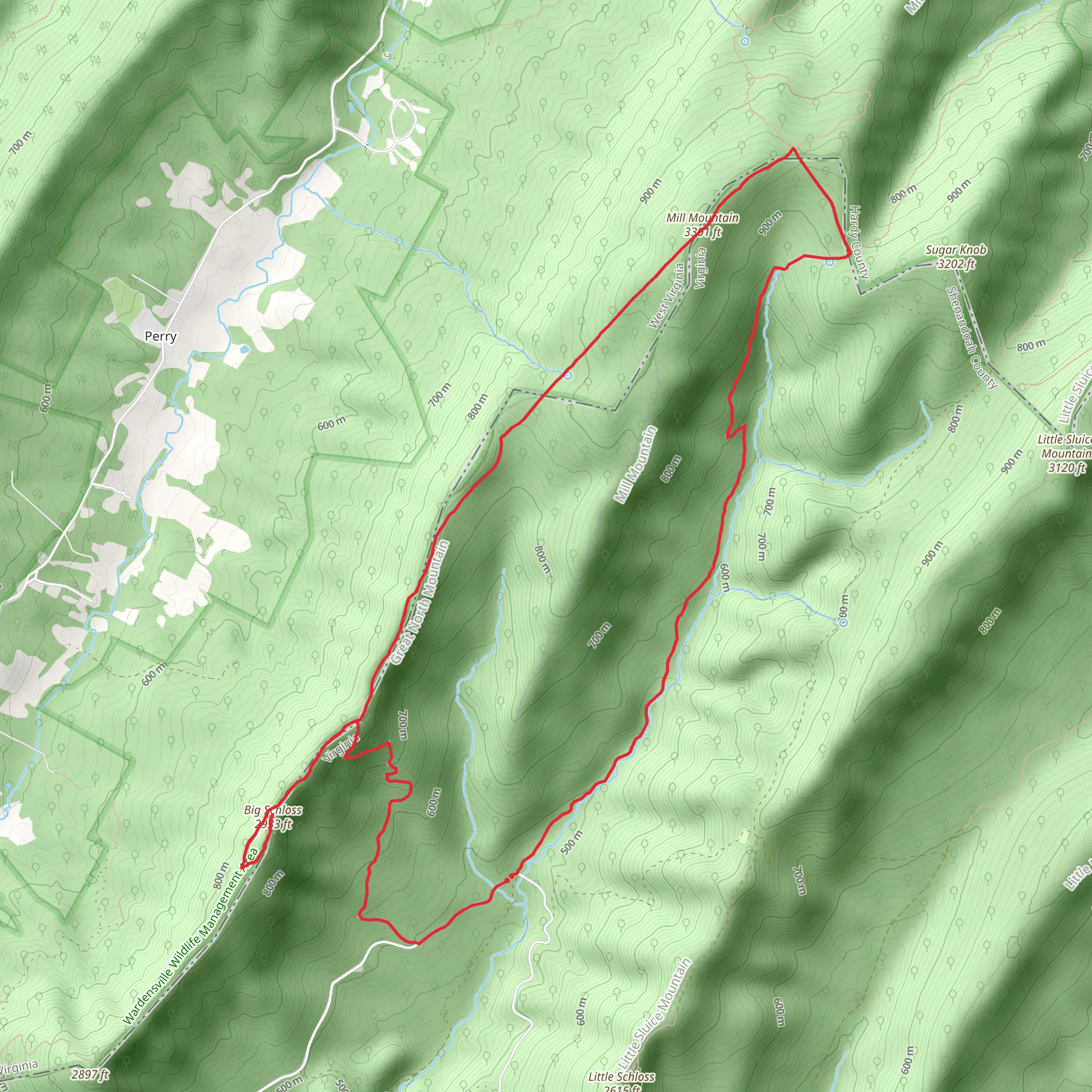 Little Stony Creek, Mill Mountain and Big Schloss Loop Trail mobile static map