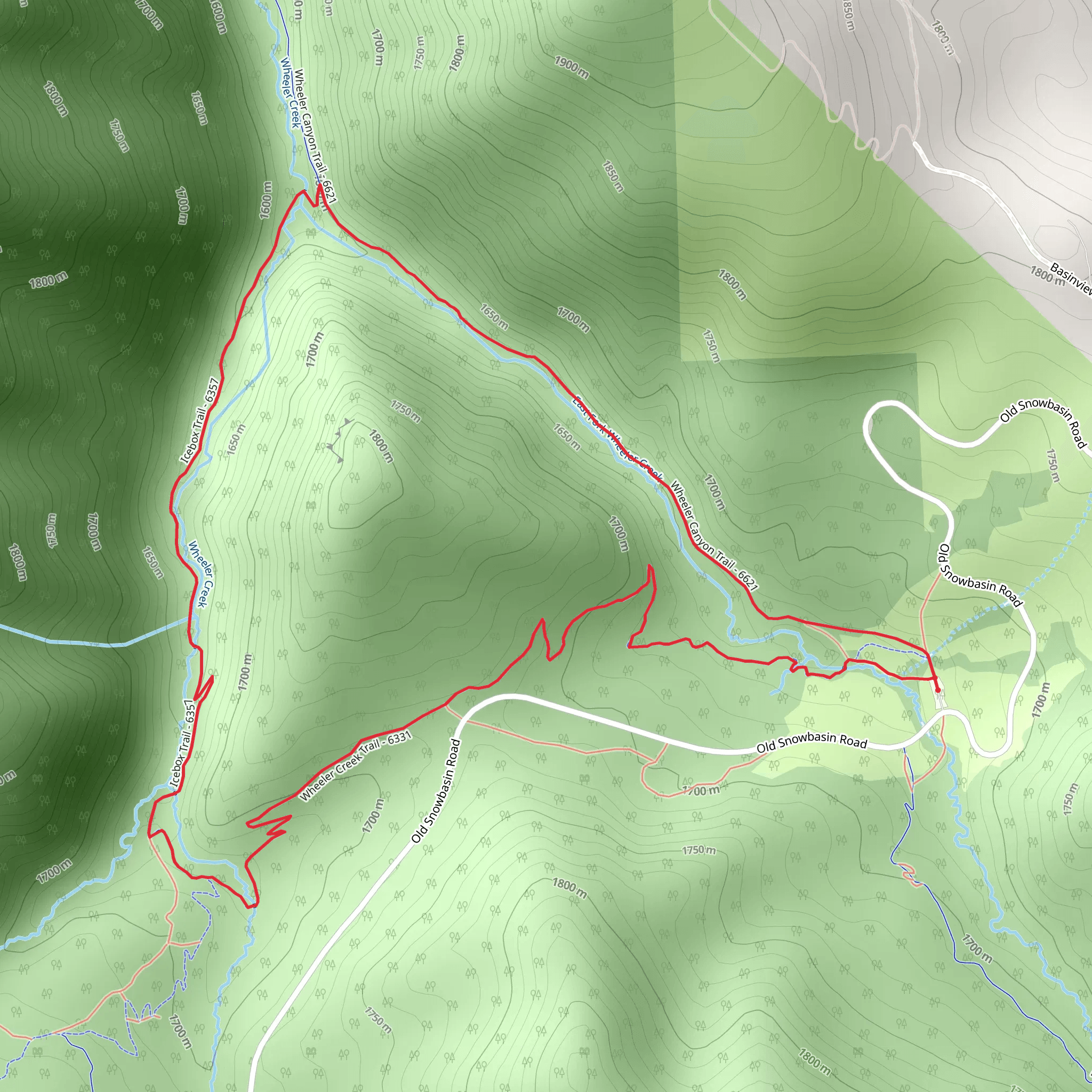 Wheeler Creek Trail and Icebox Trail mobile static map