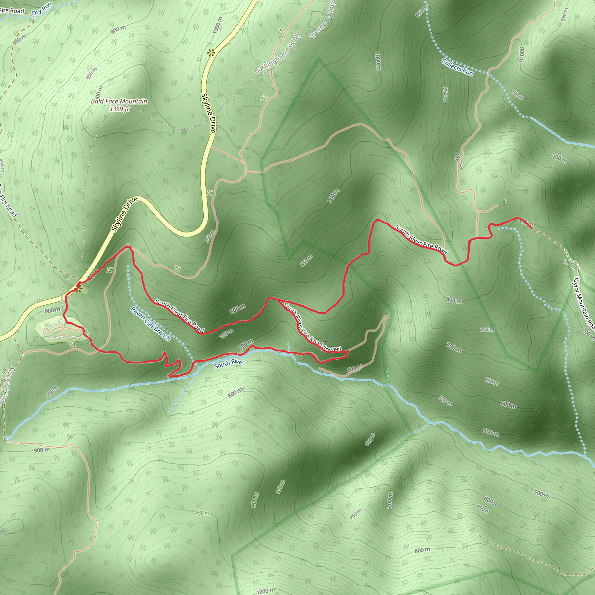 South River Fire Road and South River Falls Trail mobile static map