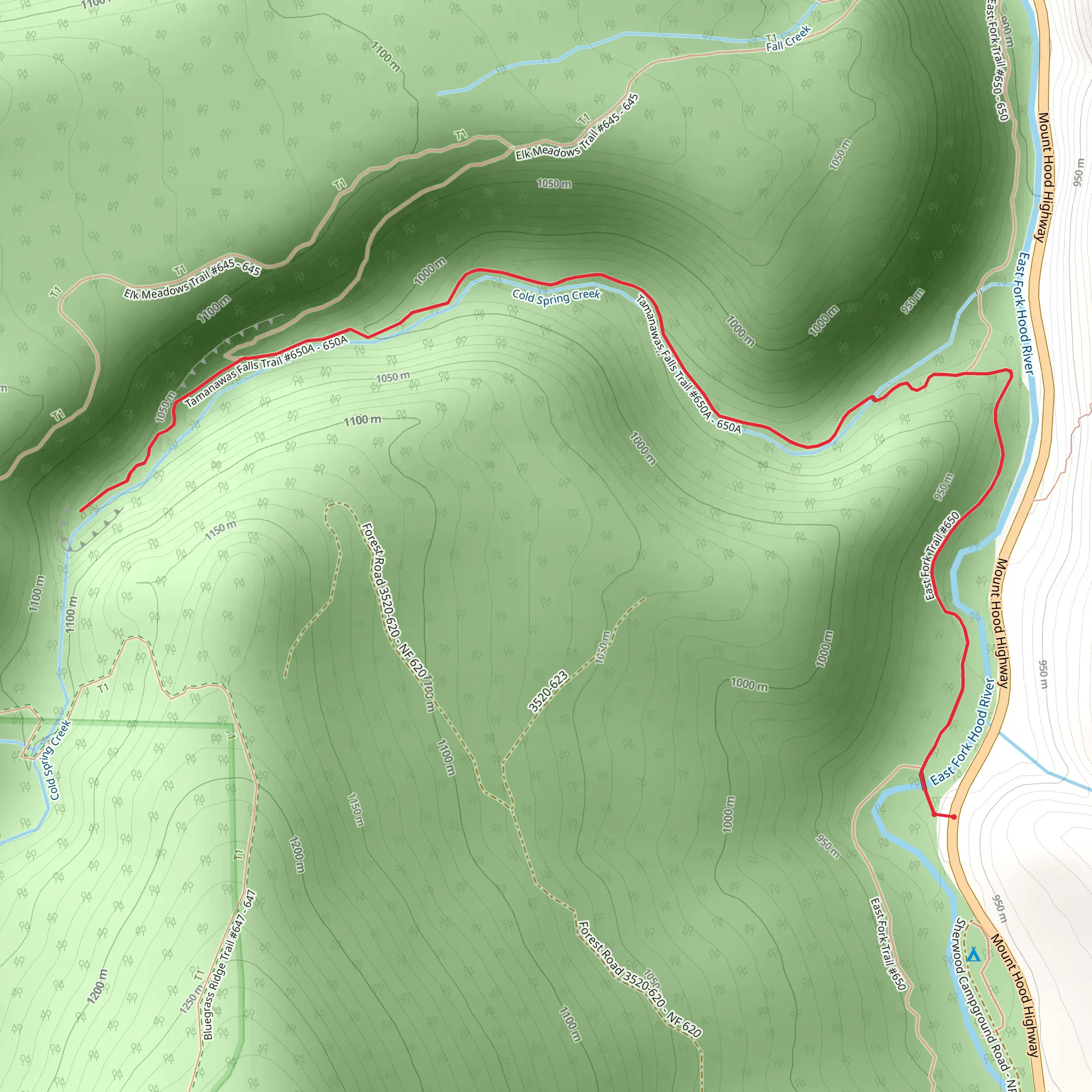 Tamanawas Falls Trail mobile static map