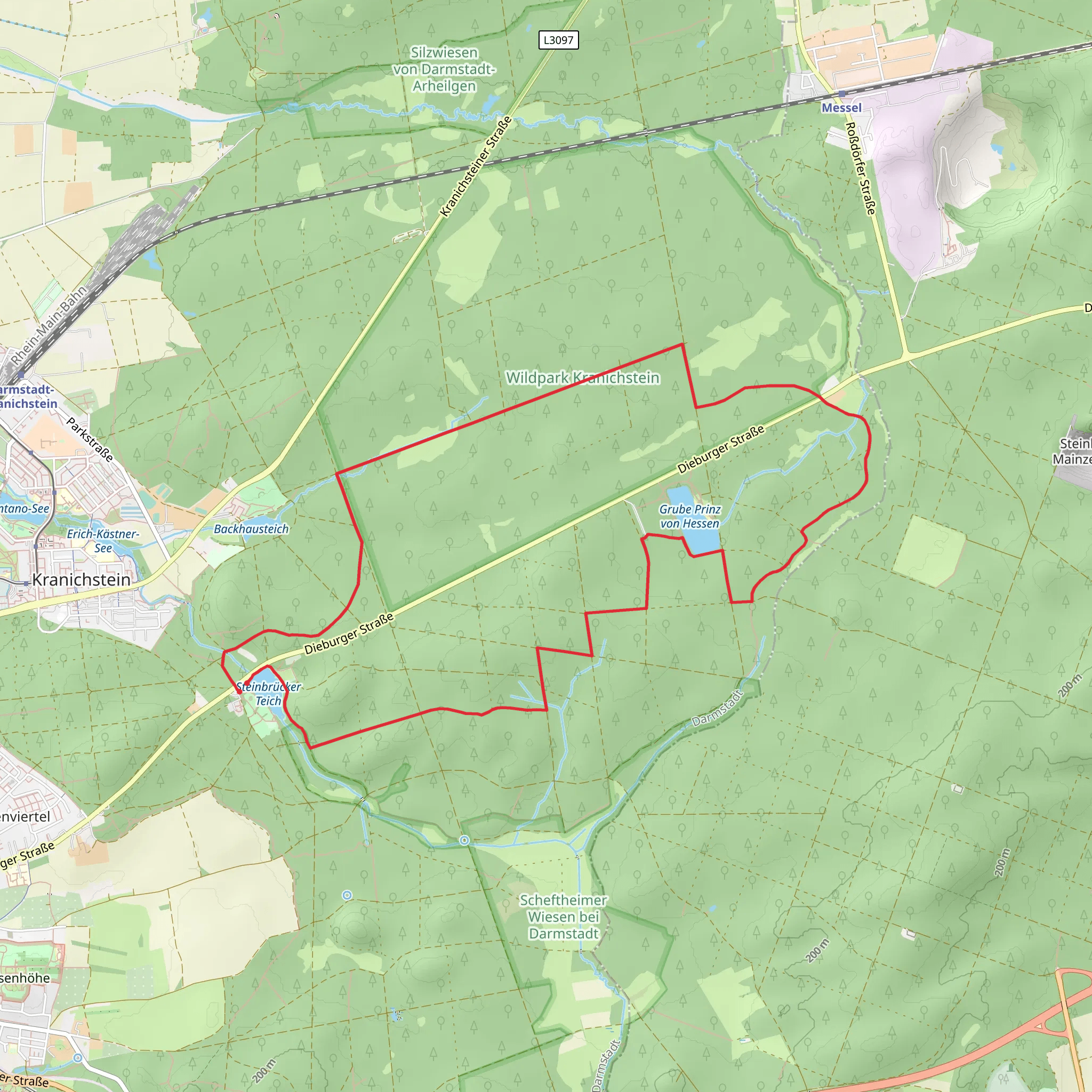 Steinbrücker teich and Grube Prinz von Hessen via Kernschneise and Main-Stromberg Weg mobile static map