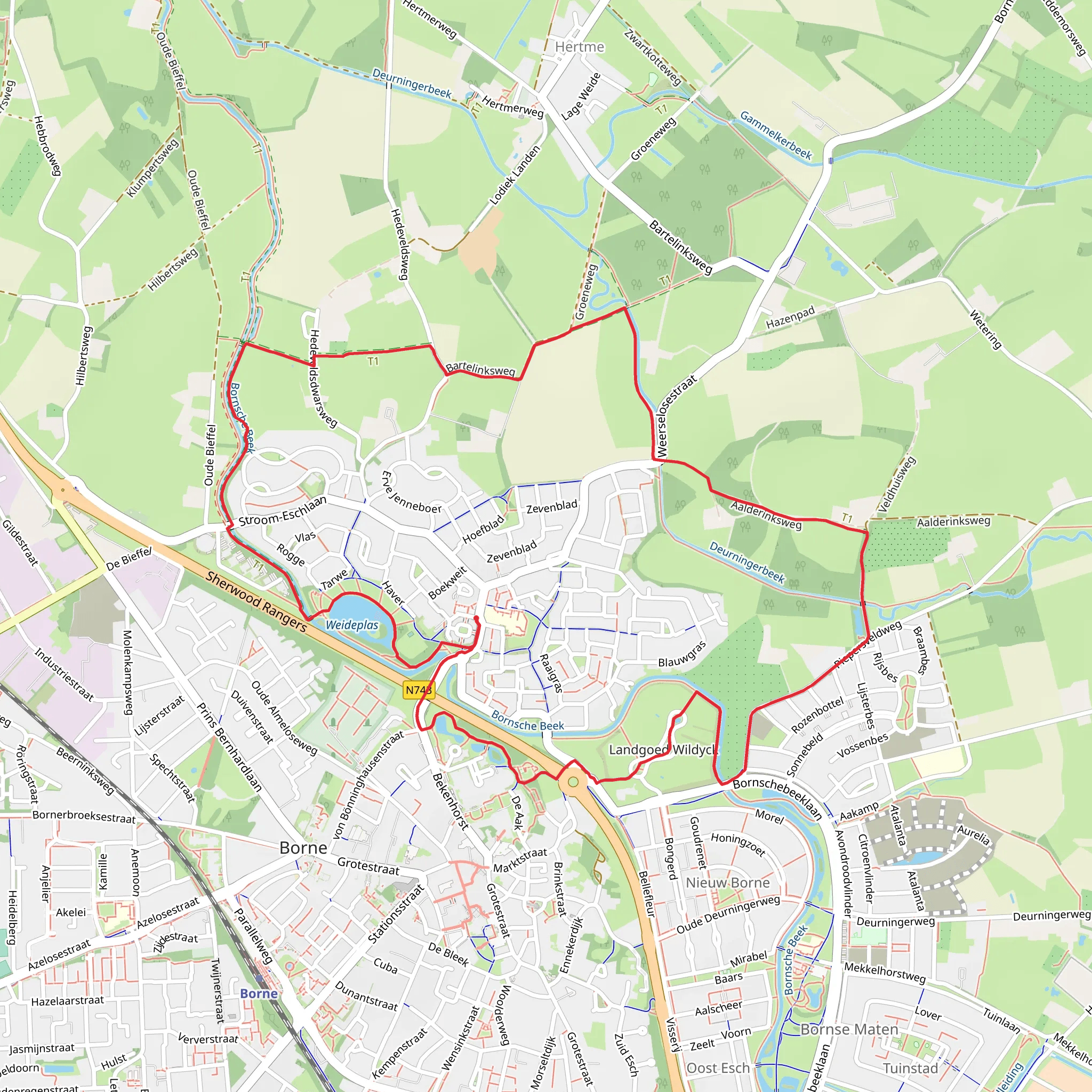 Weideplas via Rondje Borne mobile static map