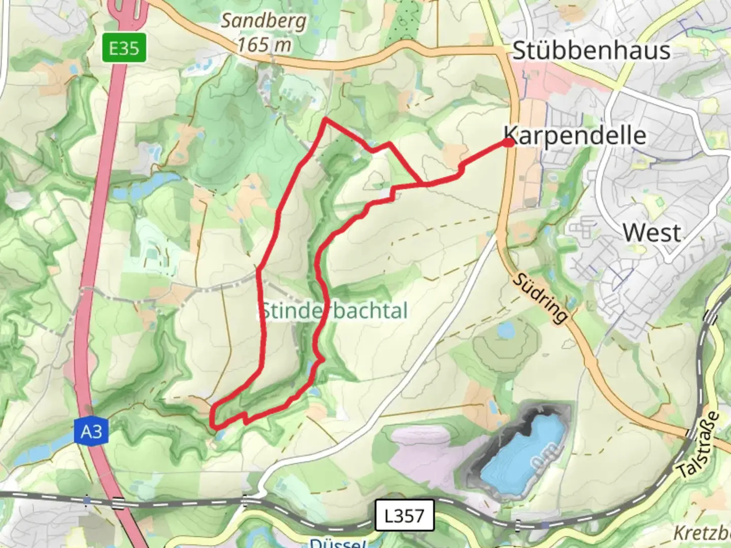 An image depicting the trail Stinderbachtal and Rundweg A1 Loop and its surrounding area.