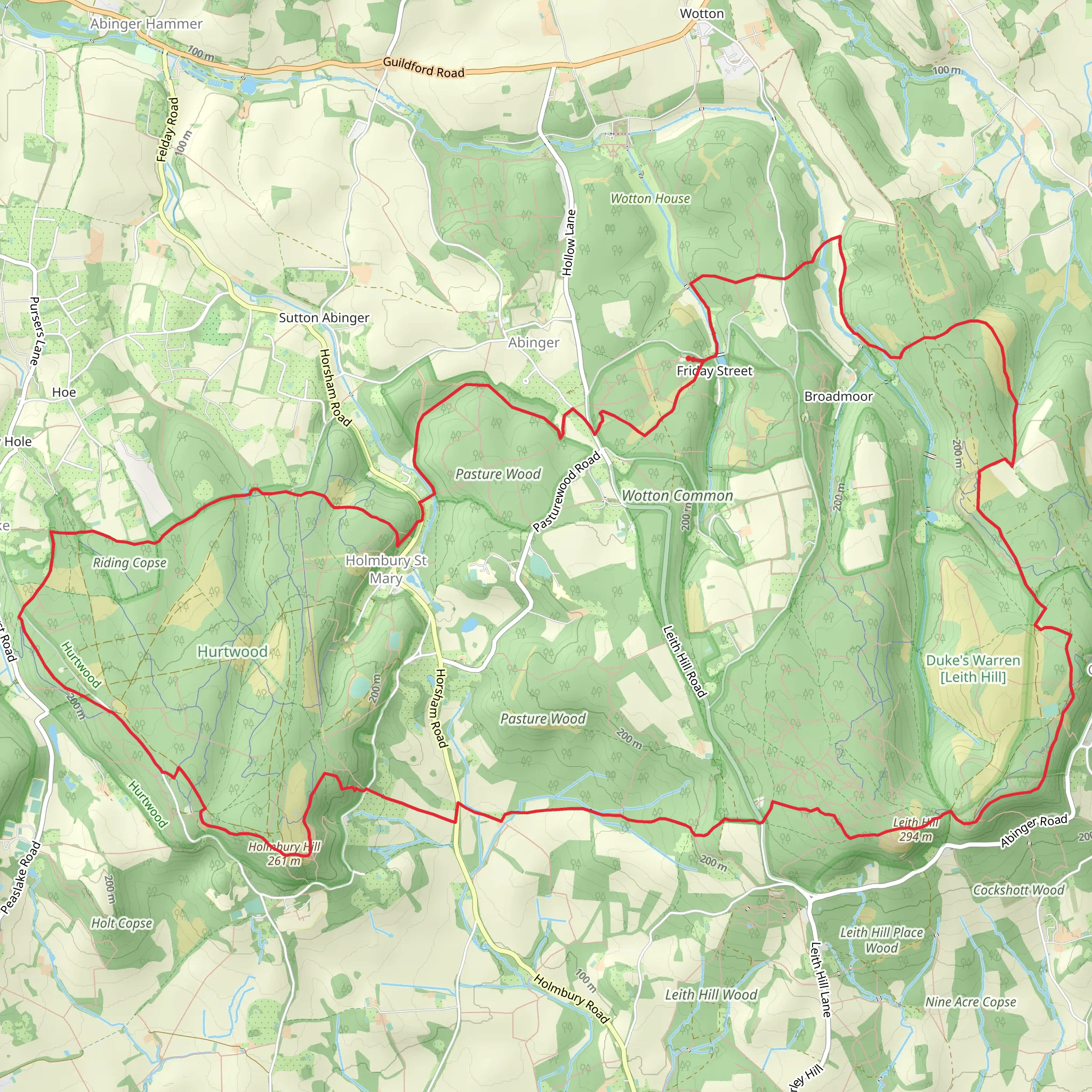 Abinger Common, Pasture Wood and Wotton Common Loop mobile static map