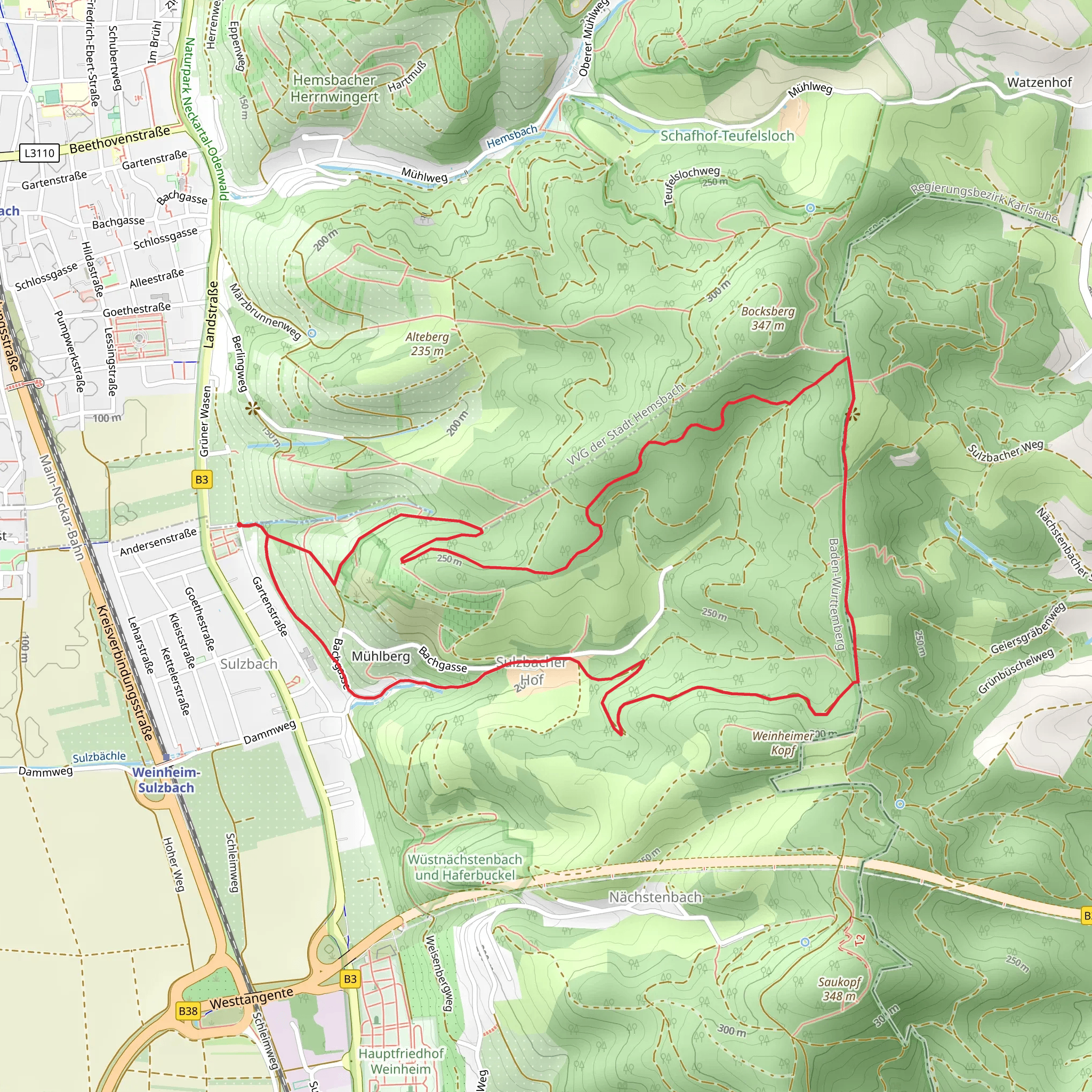 Burgensteig Bergstrasse Loop mobile static map