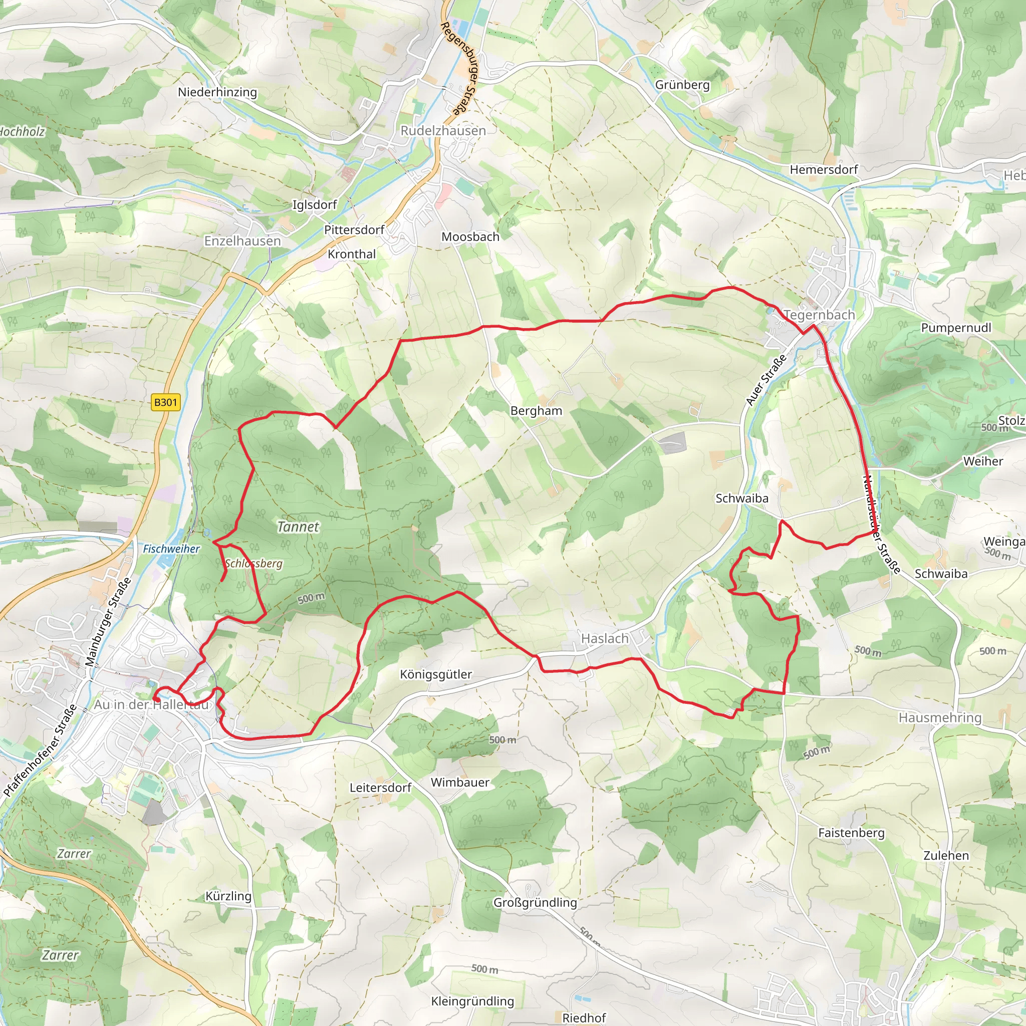 Au in der Hallertau and Bergham Loop mobile static map
