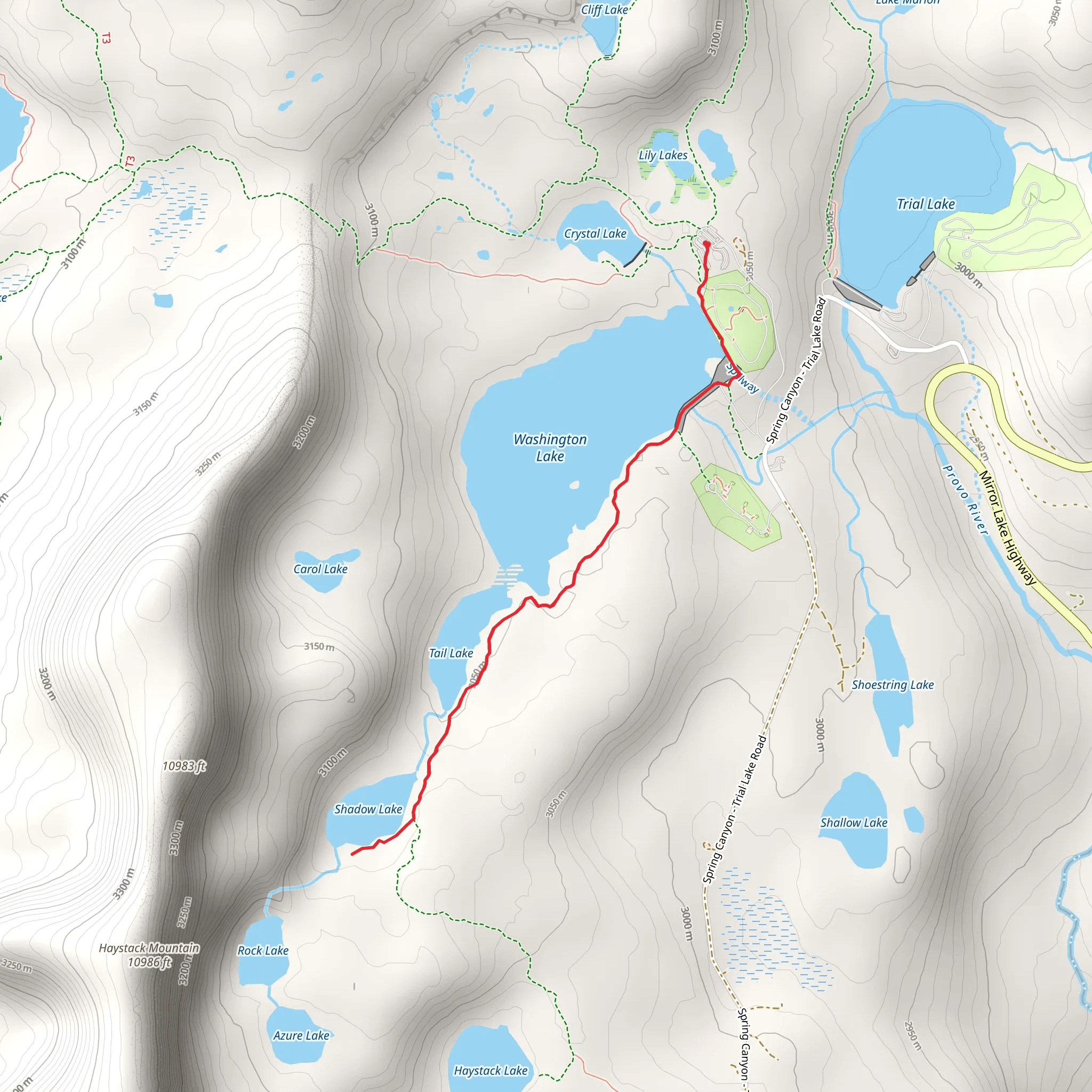 Washington Lake and Shadow Lake via Haystack Lake Trail mobile static map