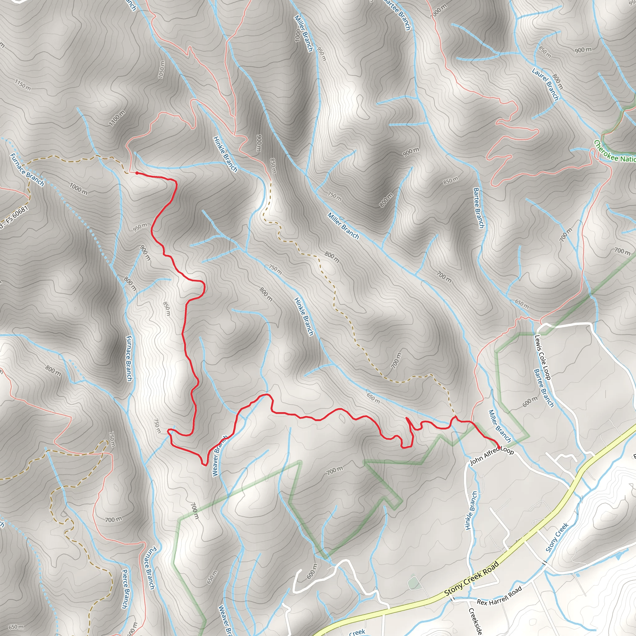 Rye Patch Trail from Hinkle Branch Powerline Road mobile static map