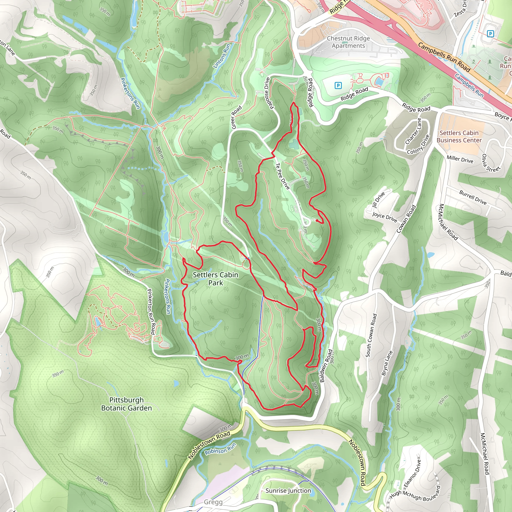 Blue and Red Trail Loop via Pinkertons Run mobile static map