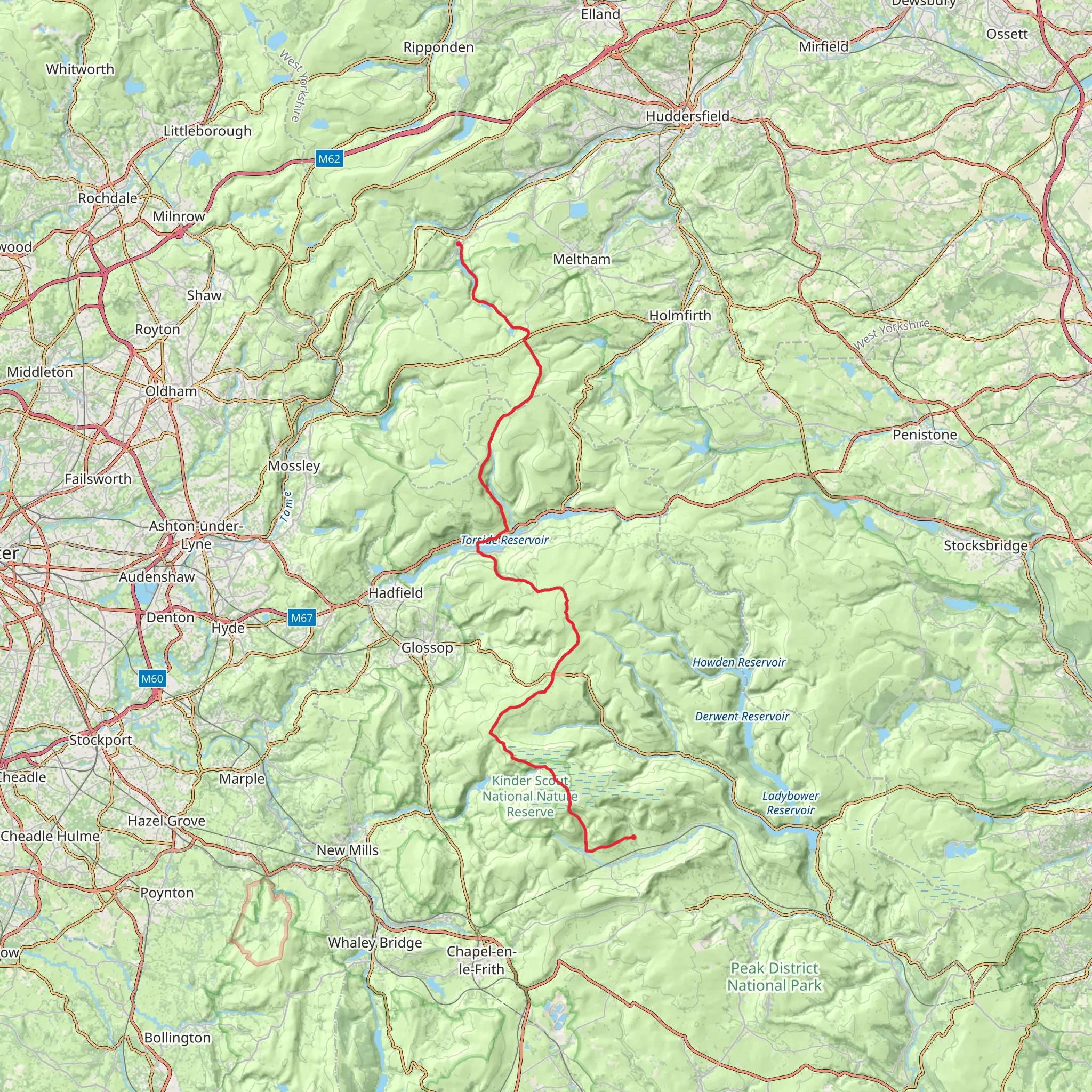 Marsden to Edale via Torside and Rhodeswood Reservoir mobile static map