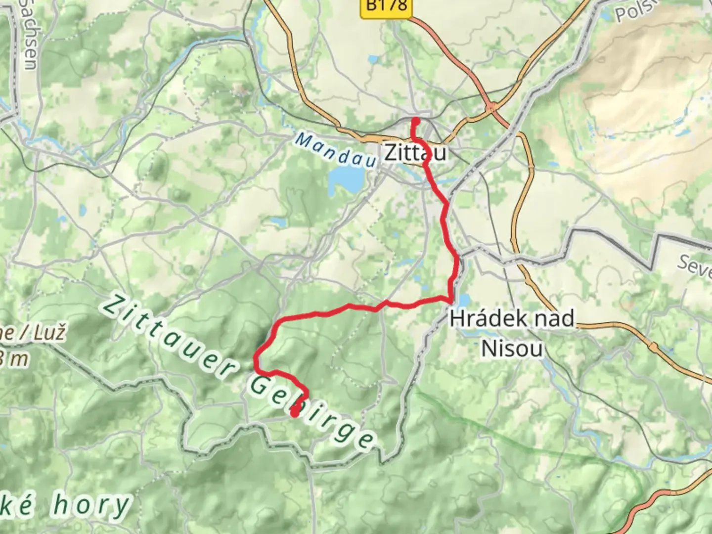 An image depicting the trail Hammer to Zittau via Lausitzer Schlange and its surrounding area.