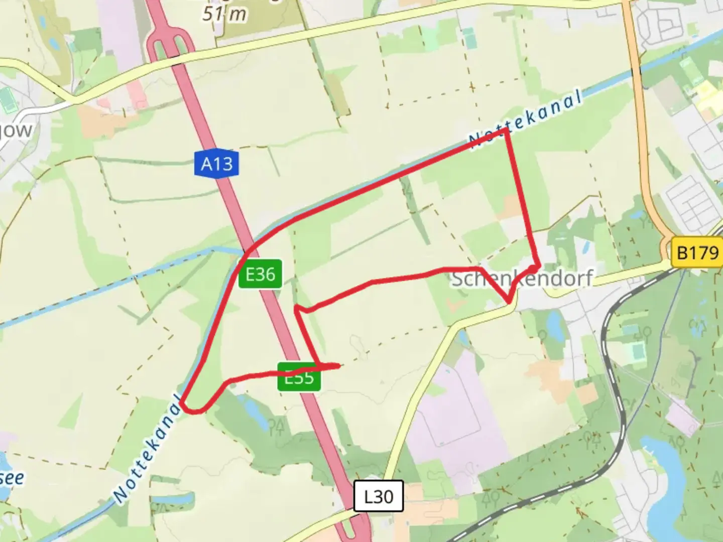 An image depicting the trail Nottekanal via Schenkendorfer Wanderweg and its surrounding area.