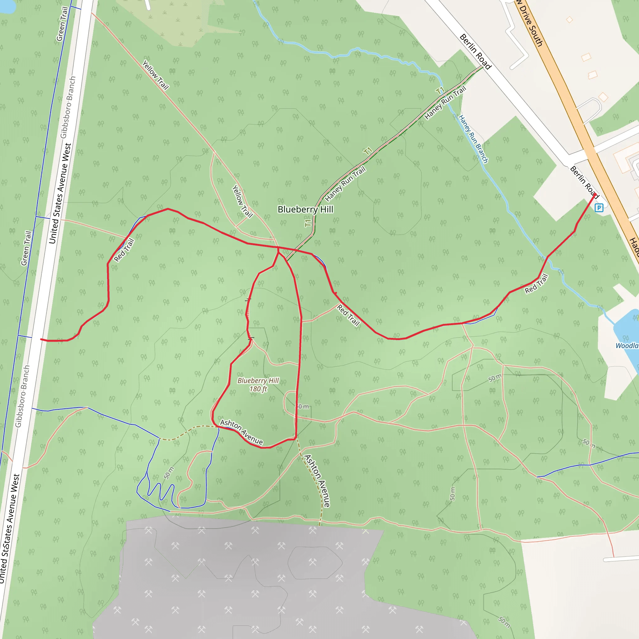 Blueberry Hill and Red Loop Trail mobile static map