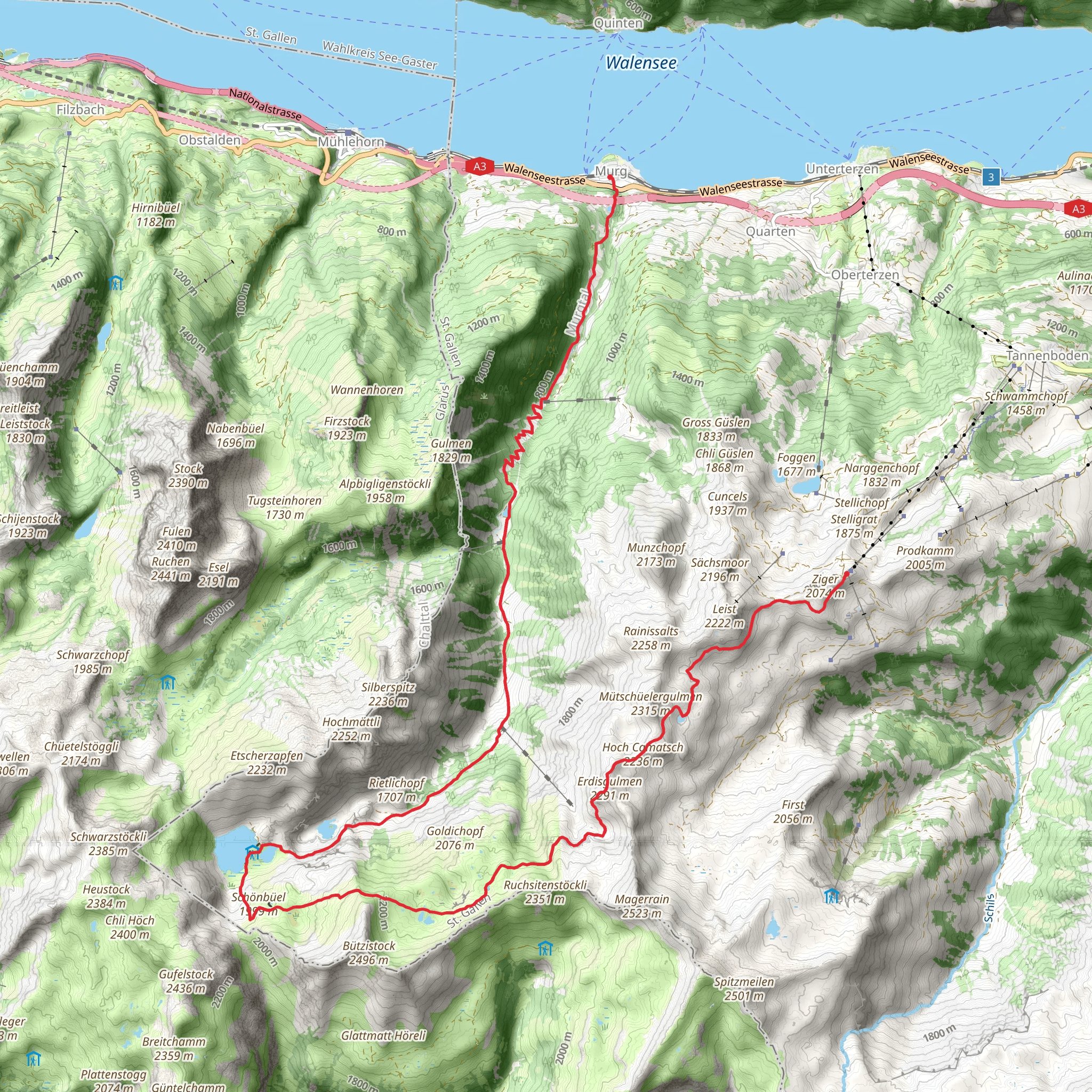 Murgseen Mountain Lakes Trail mobile static map