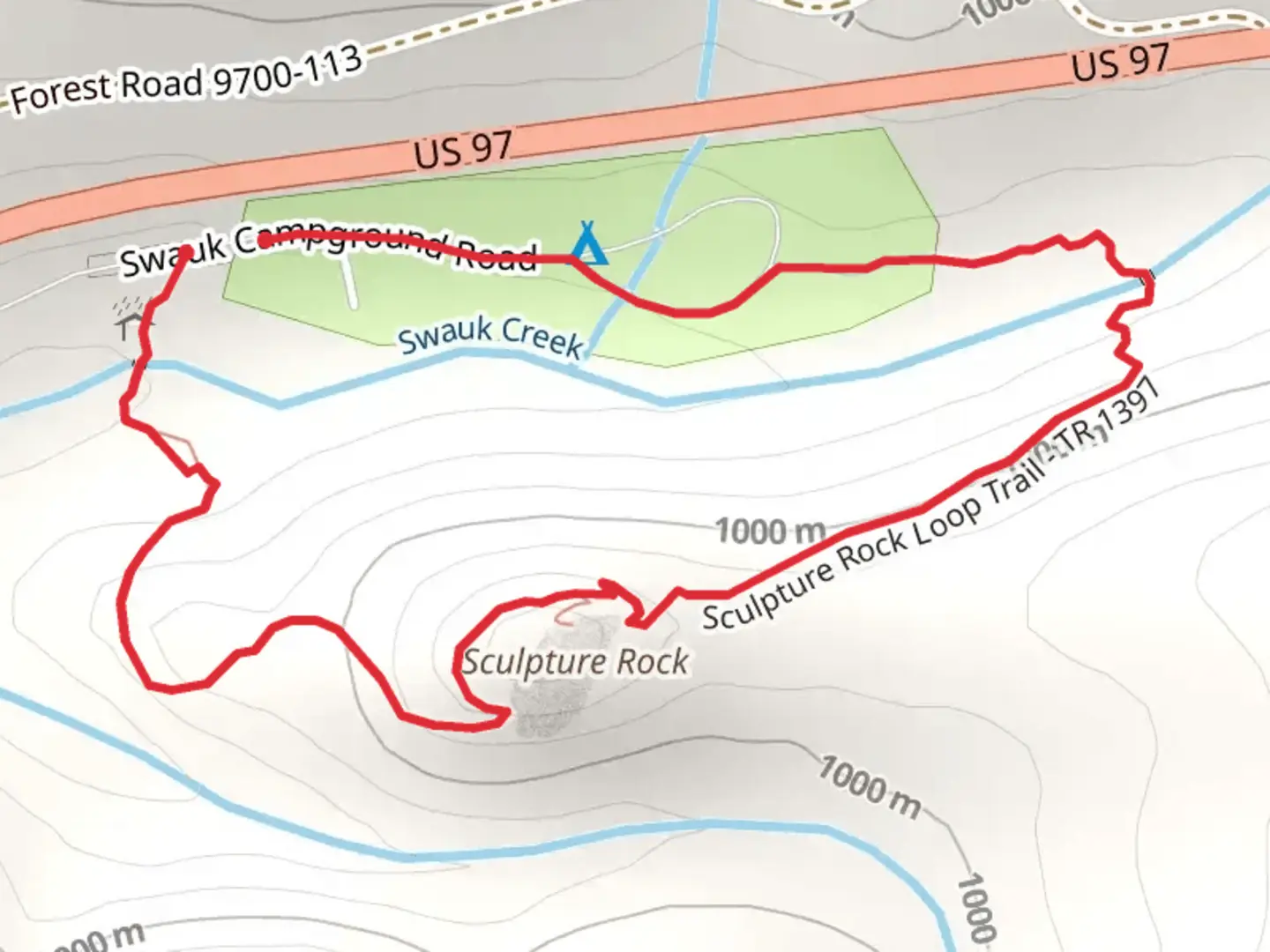 An image depicting the trail Sculpture Rock Loop Trail and its surrounding area.