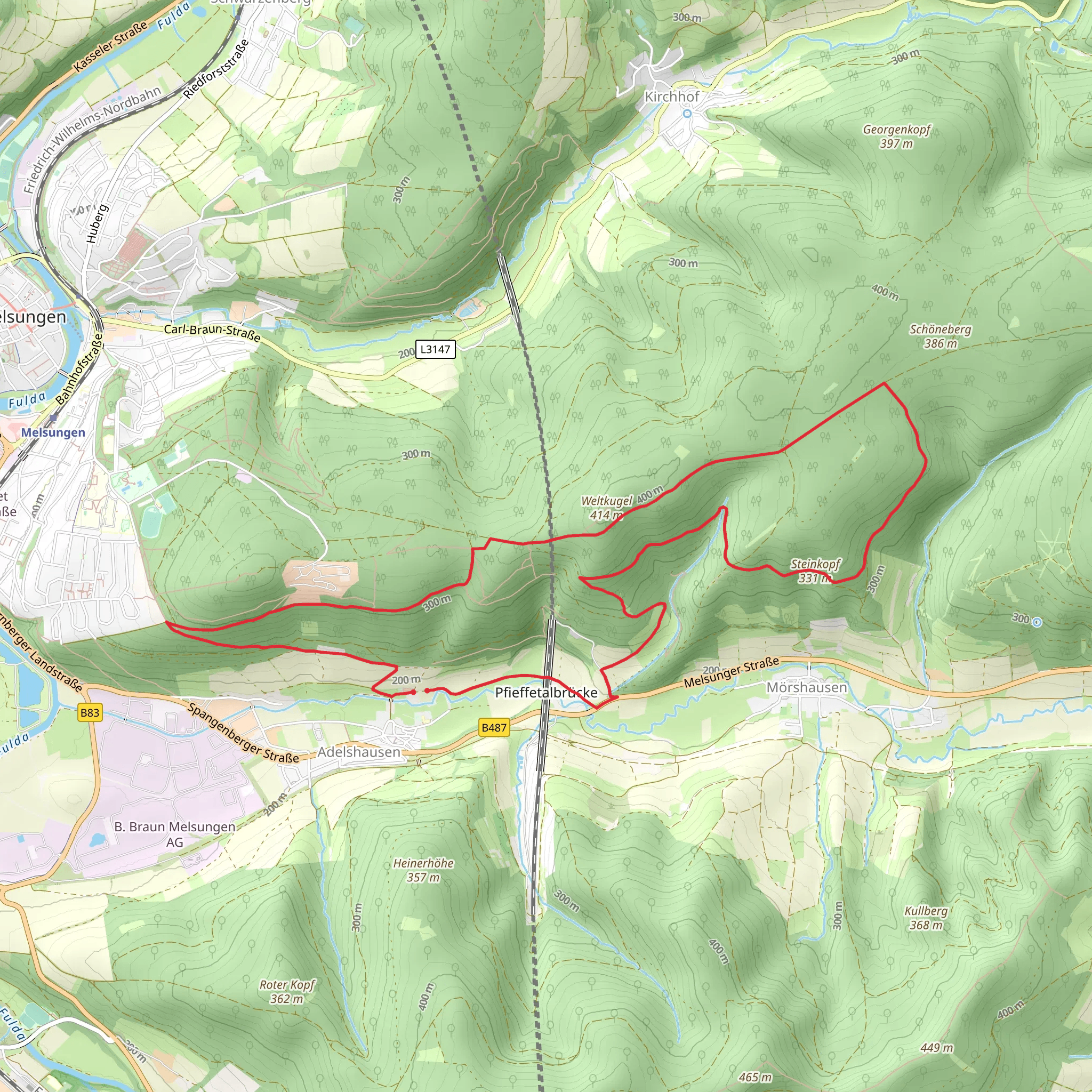 Adelshaeuser Rundweg and Melsunger Rundwanderweg mobile static map