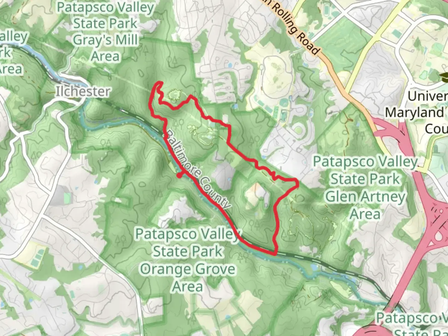 An image depicting the trail Grist Mill, Vineyard Spring and Santee Branch Loop Trail and its surrounding area.