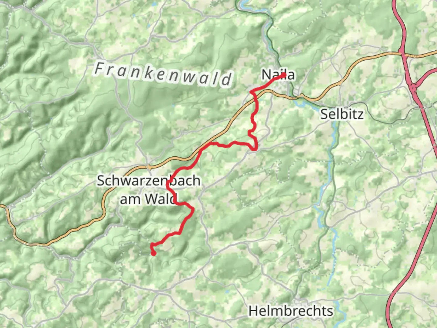 An image depicting the trail Naila to Rodeck Walk and its surrounding area.