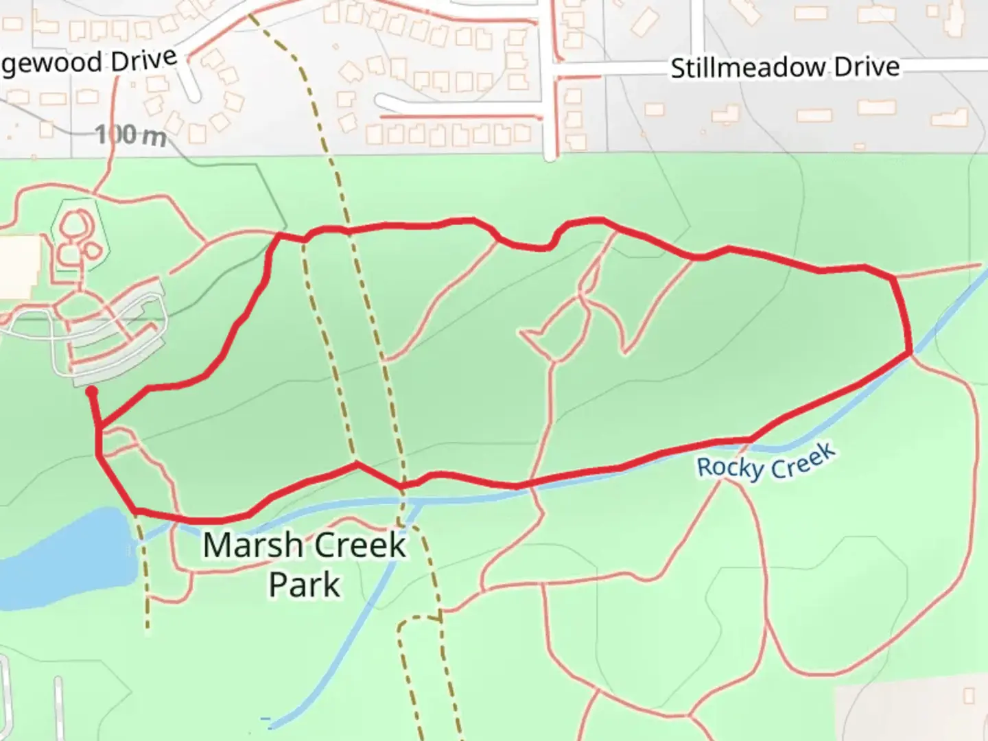 An image depicting the trail Marsh Creek Park Loop and its surrounding area.