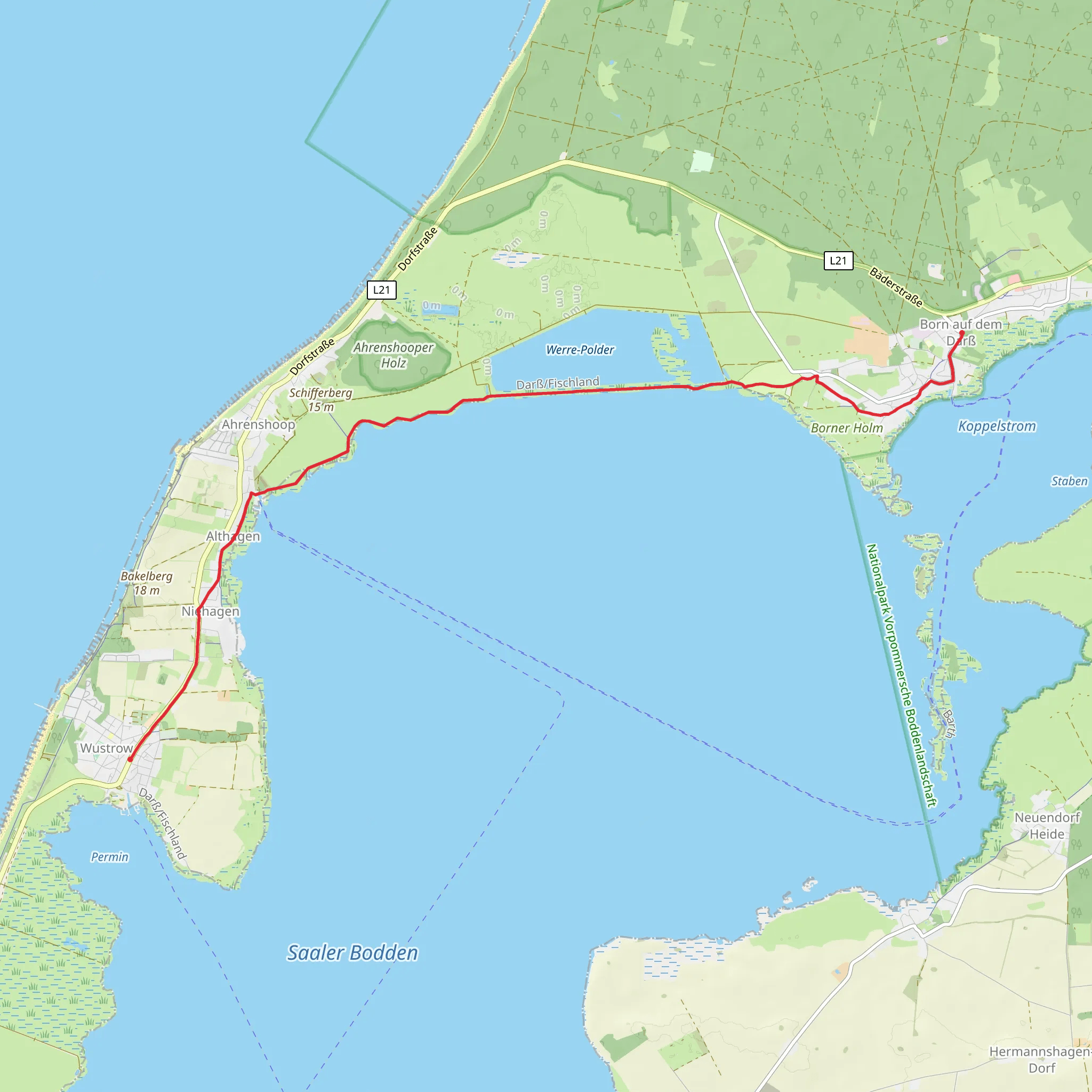 Born am Darß to Wustrow Walk mobile static map