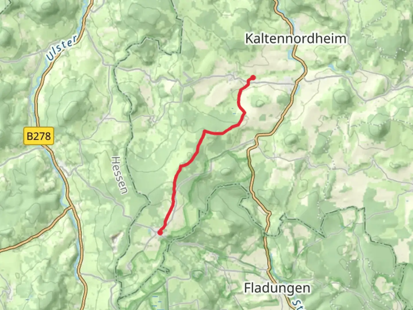 An image depicting the trail Frankenheim to Mittelsdorf via Milseburgweg and its surrounding area.
