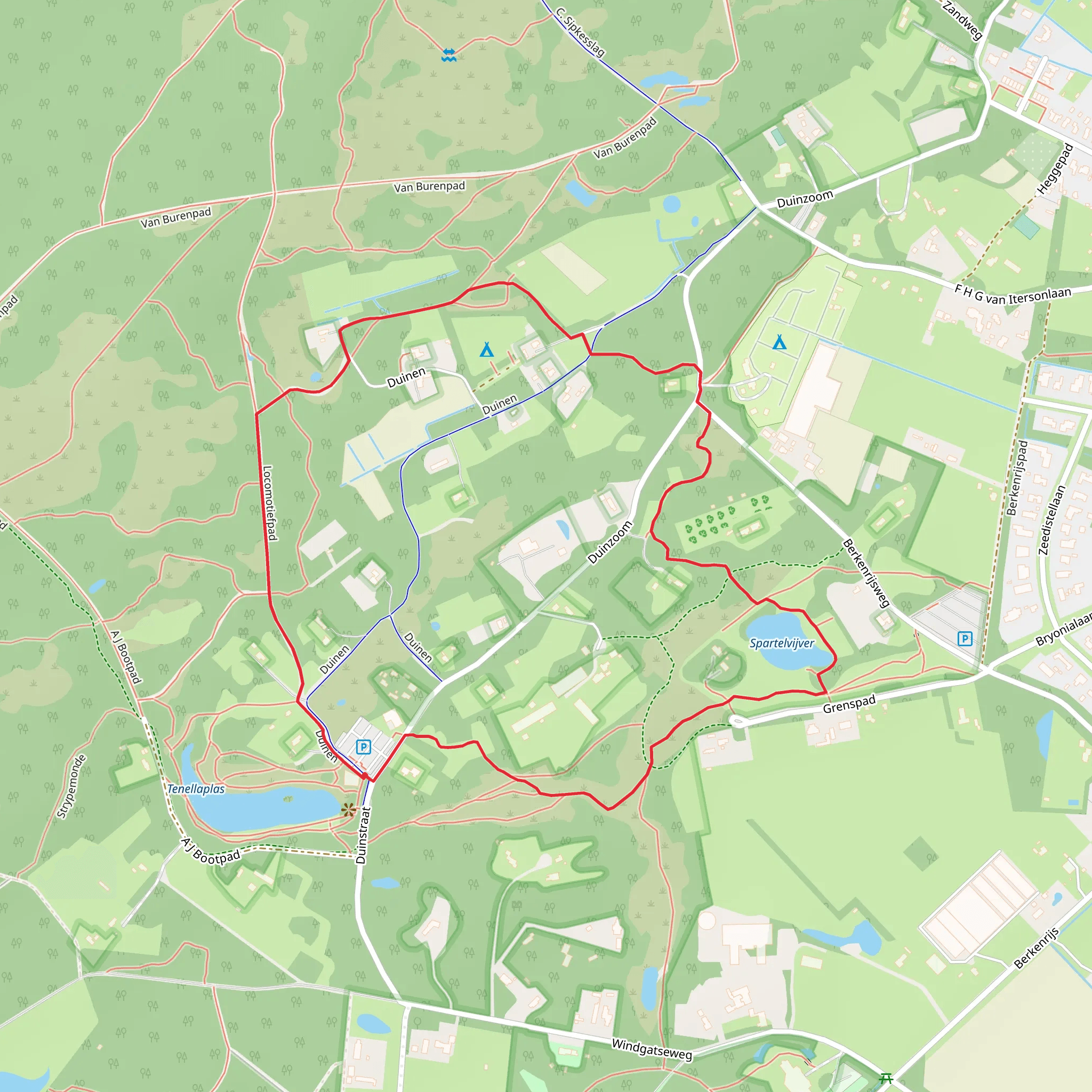 Spartelvijver and Weever's Duin via Locomotiefpad mobile static map