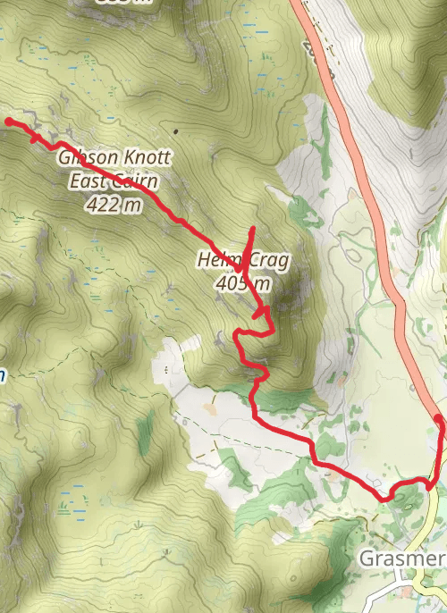 Hike on Grasmere, Helm Crag, Gibson Knott, Calf Crag, Tarn Crag and Easdale Tarn loop mobile static map