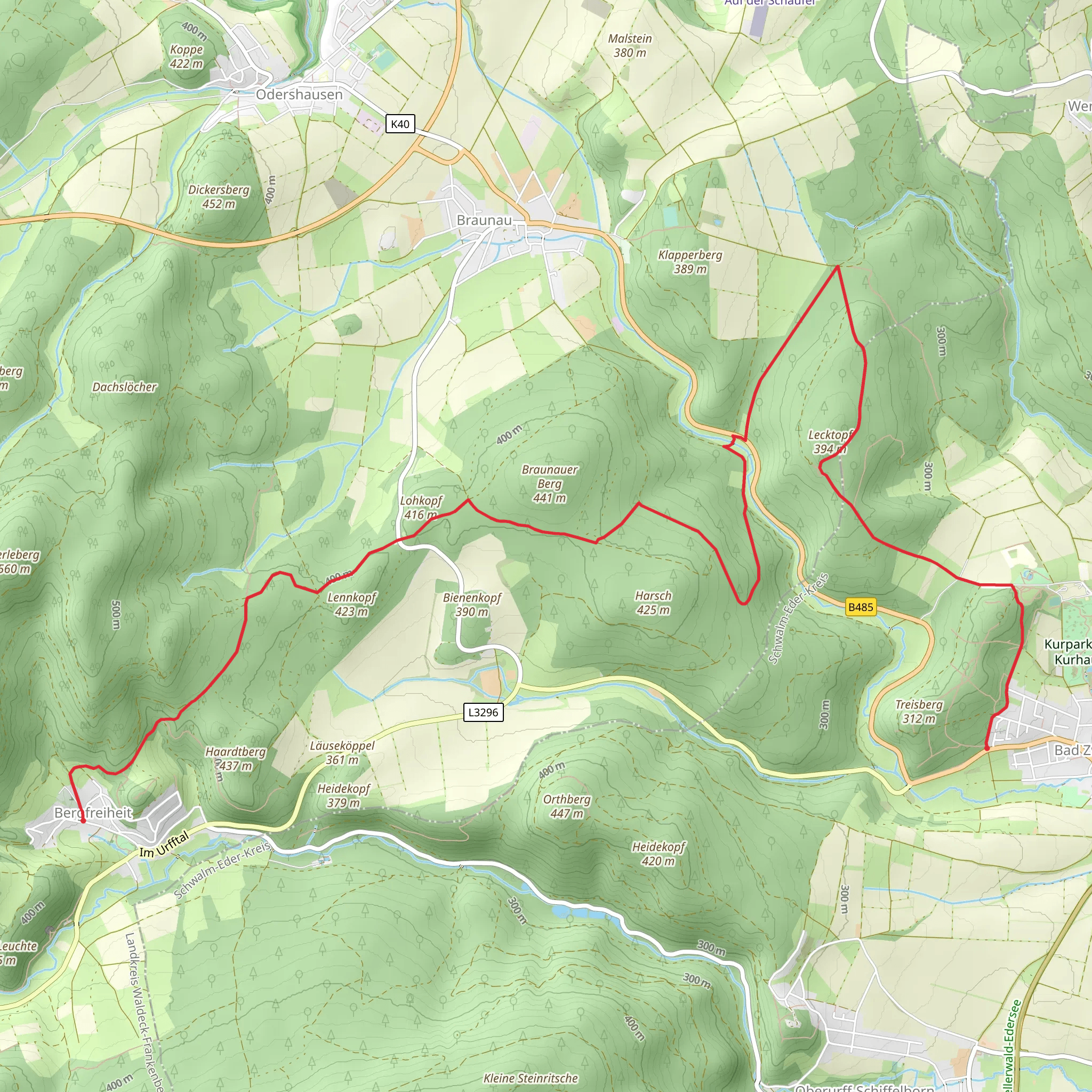 Bergfreiheit to Bad Zwesten via Braunau mobile static map
