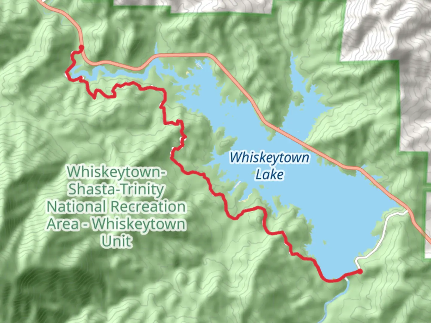 An image depicting the trail Clear Creek - South Shore Drive and its surrounding area.