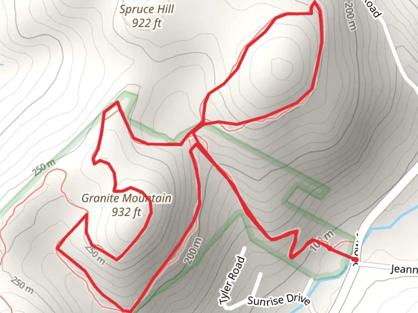 An image depicting the trail Granite Mountain from Peekskill Hollow Road and its surrounding area.