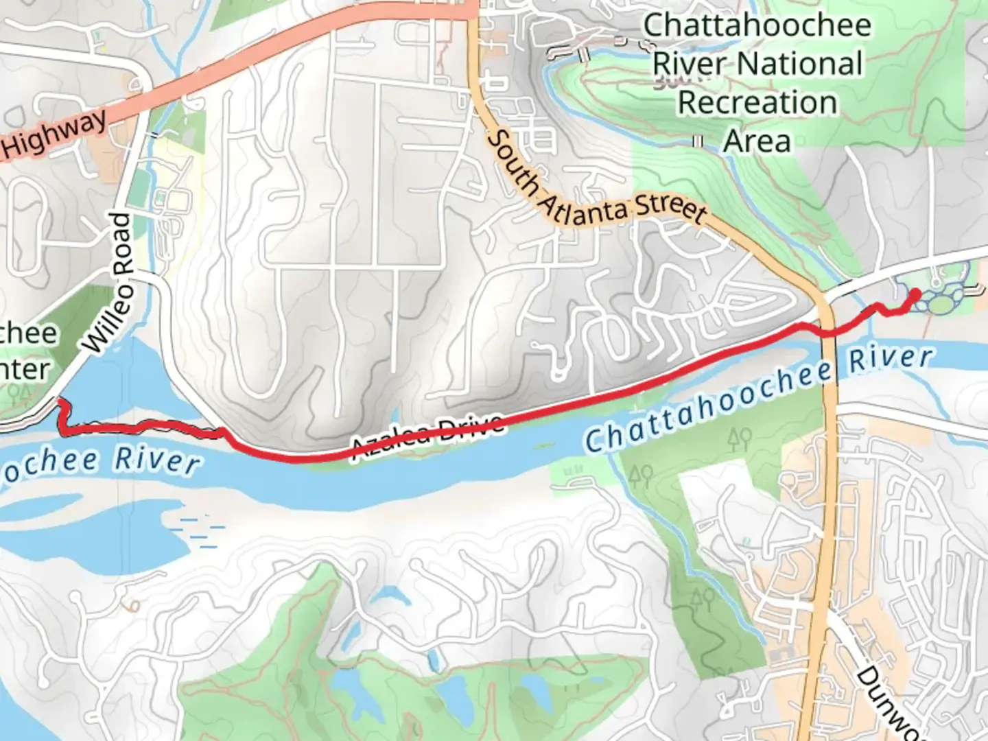 An image depicting the trail Rosewell Riverwalk Trail and Willeo road Trail and its surrounding area.
