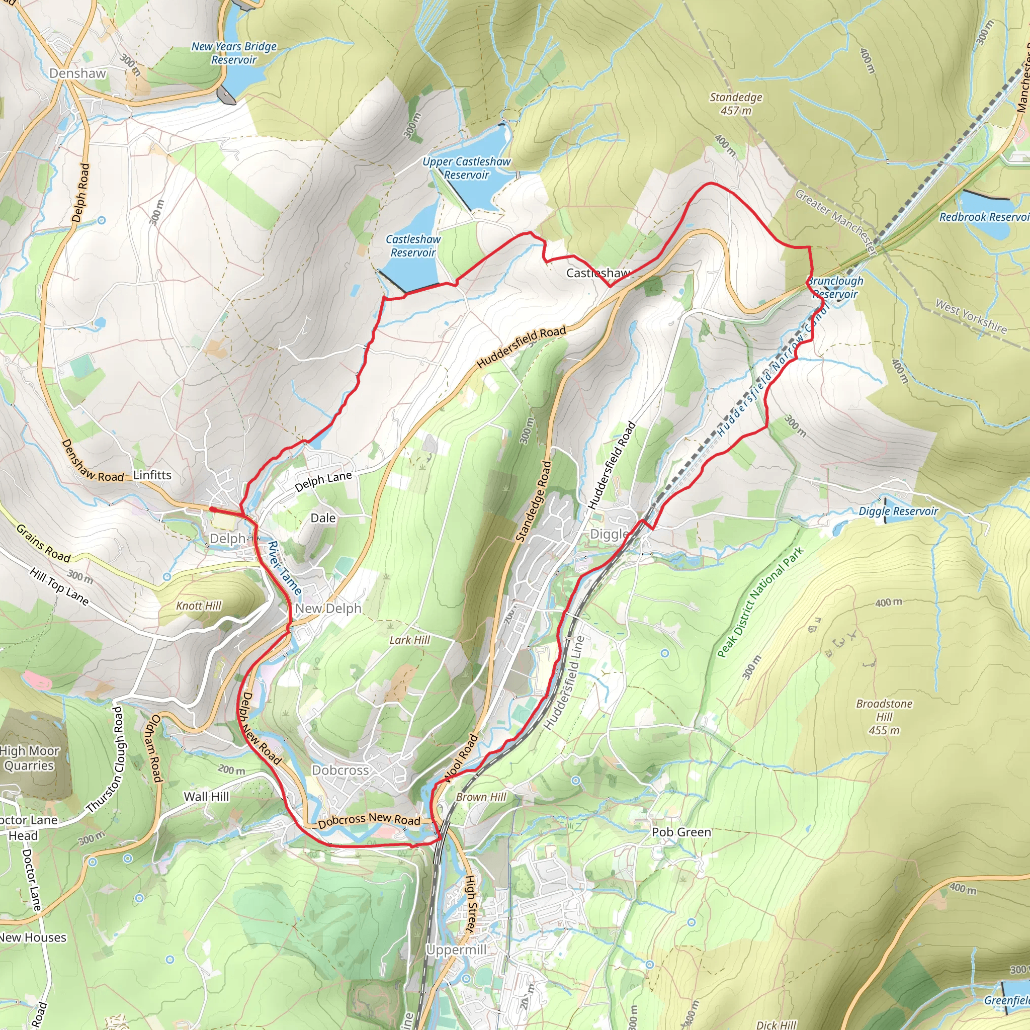 Delph and Castleshaw Lower Reservoir mobile static map