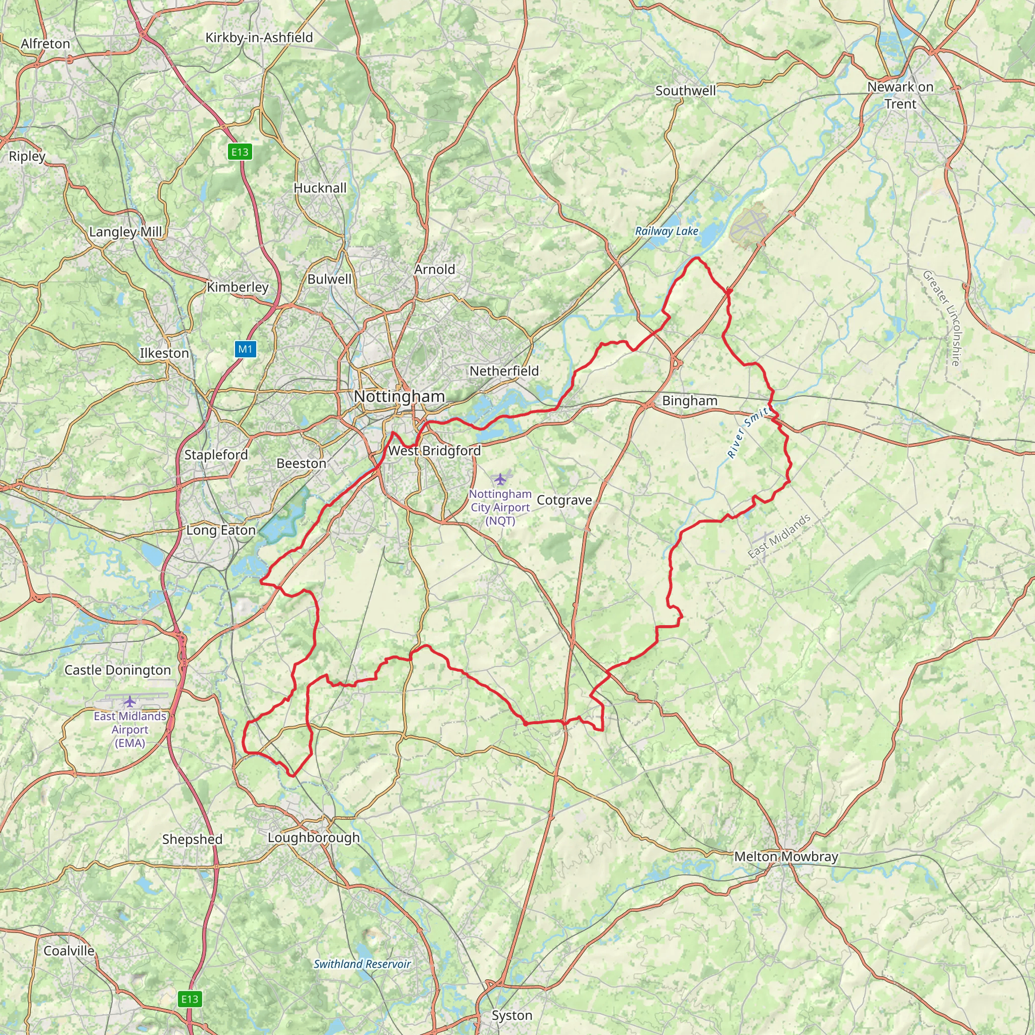 Loop Walk from Willoughby on the Wolds mobile static map