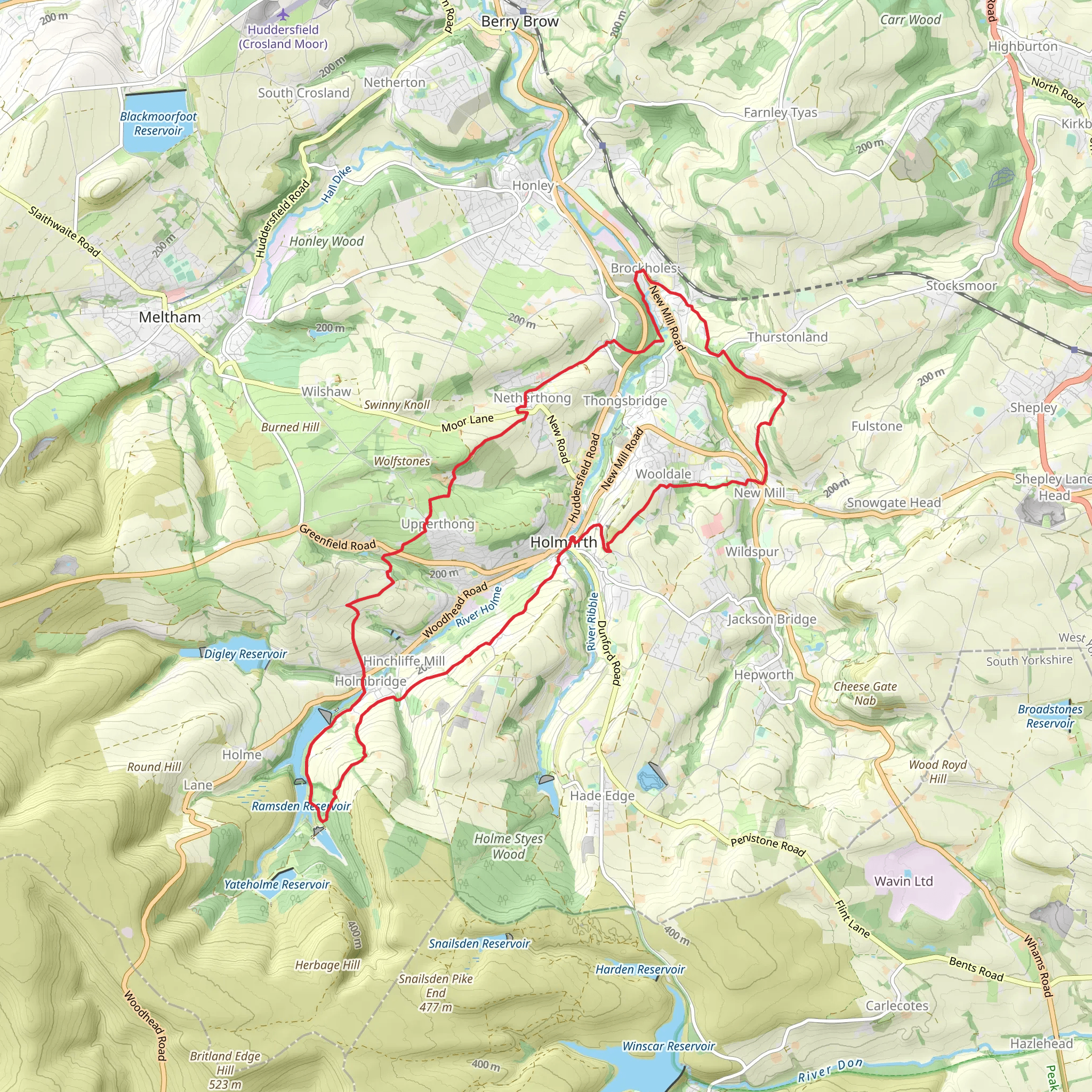 Holmfirth - Holmbridge - Upperthong - Netherthong - Brockholes and New Mill mobile static map