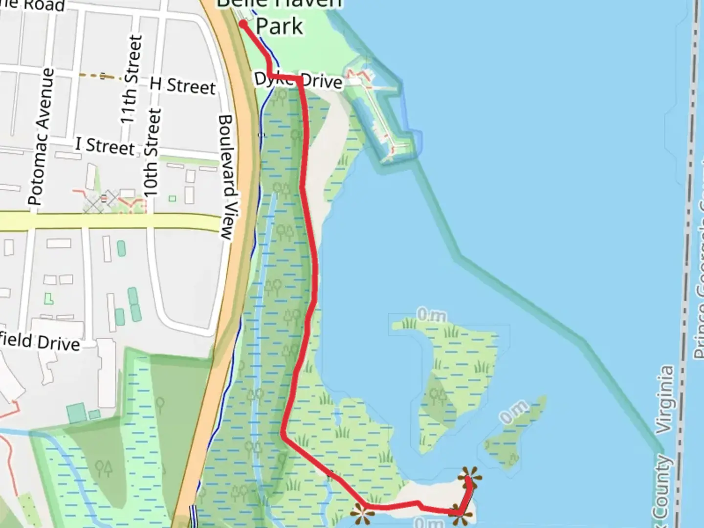 An image depicting the trail Dyke Marsh Wildlife Preserve and its surrounding area.