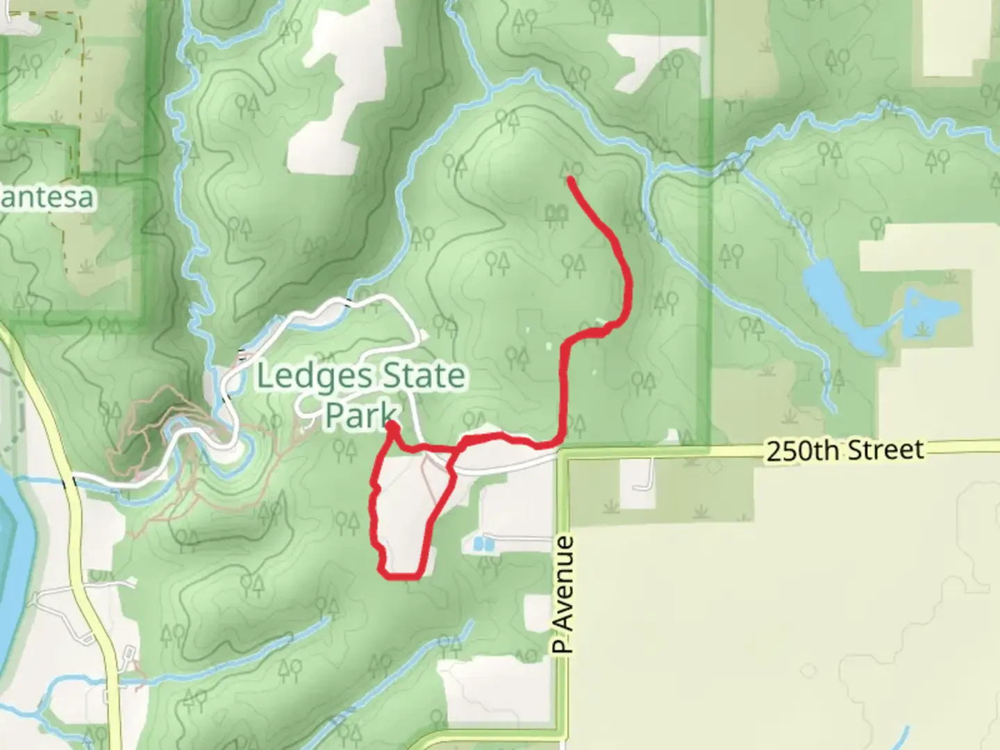 An image depicting the trail Ledges State Park Campground Walk and its surrounding area.