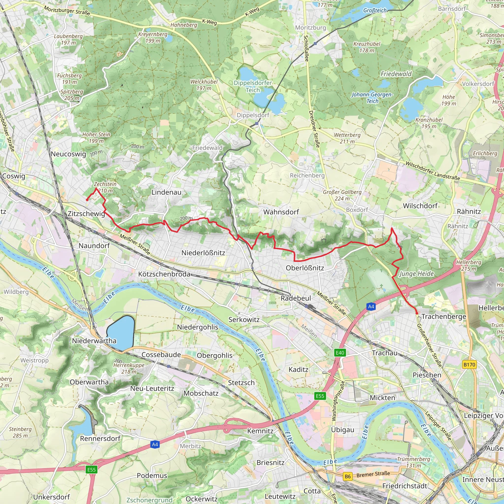 Trachau to Zitzschewig Walk mobile static map