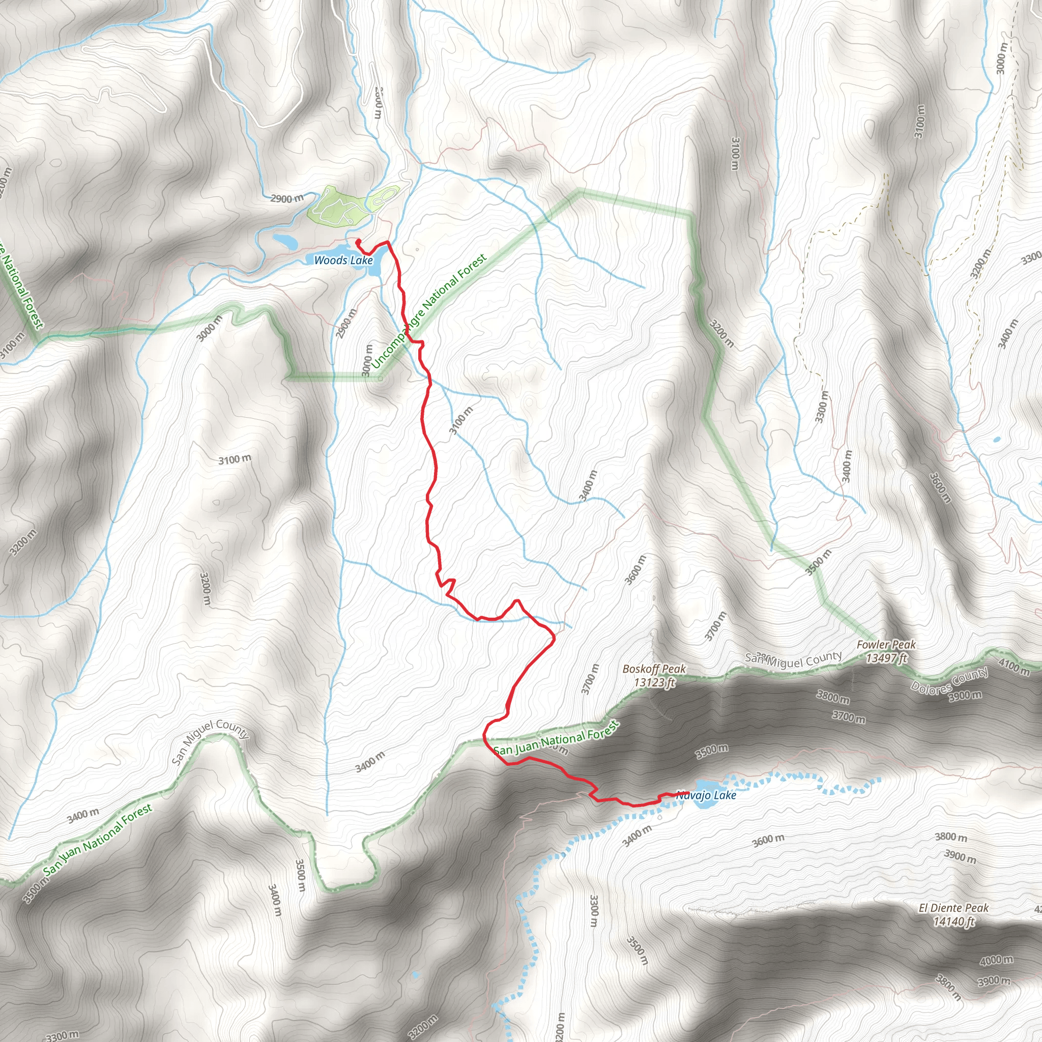 Navajo Lake via Woods Lake Trail mobile static map