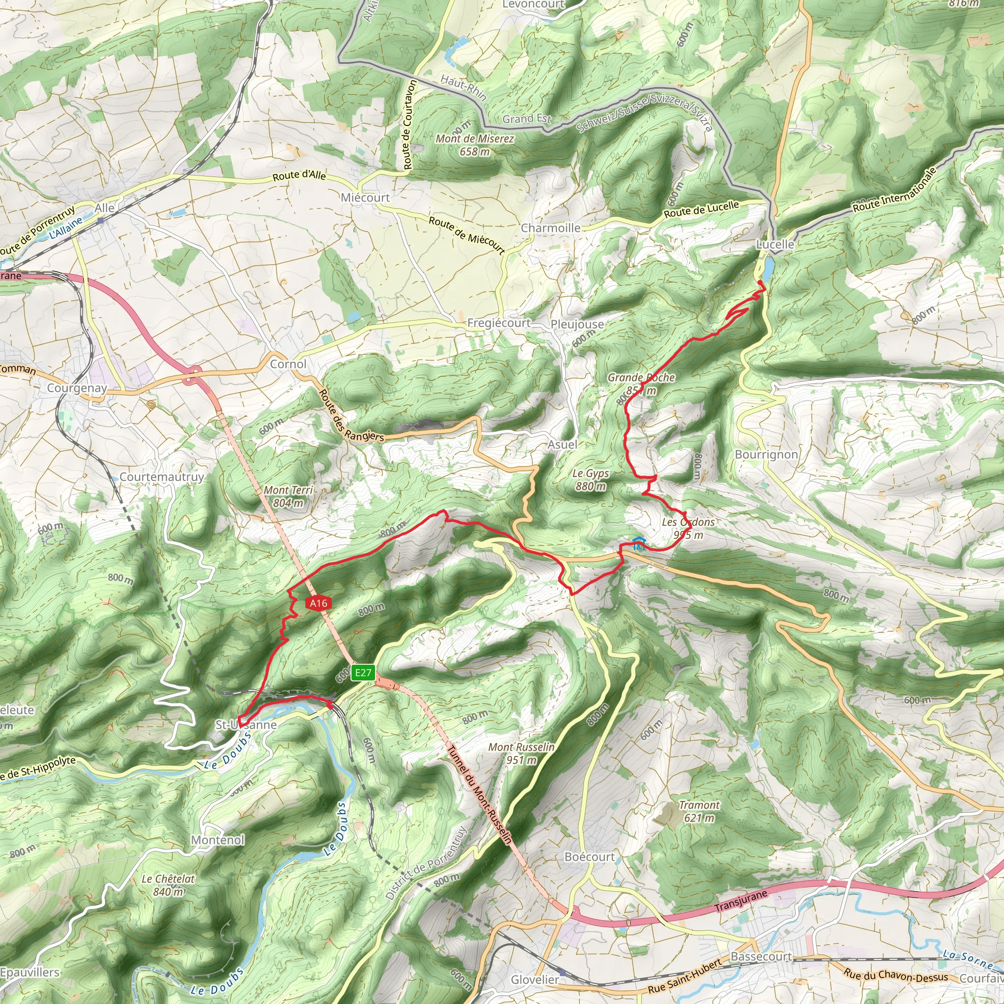 St-Ursanne to Lucelle mobile static map